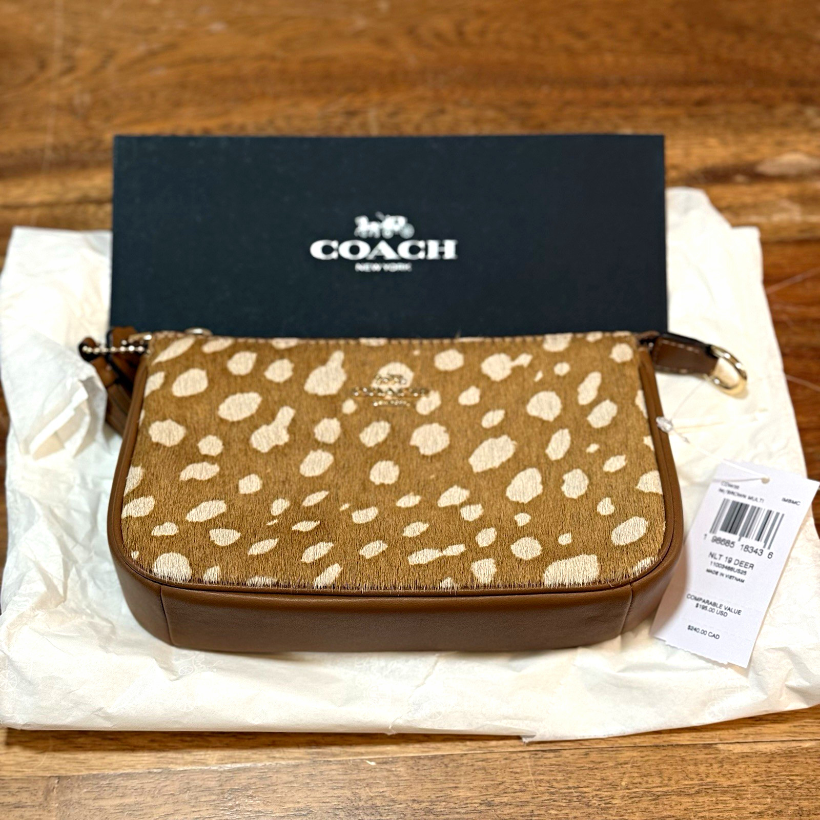 COACH Nolita 19 Deer Animal Print Zip-Top Wristlet Shoulder Bag w/ Tassel COACH Nolita 19 Deer Animal Print Zip-Top Wristlet Shoulder Bag w/ Tassel