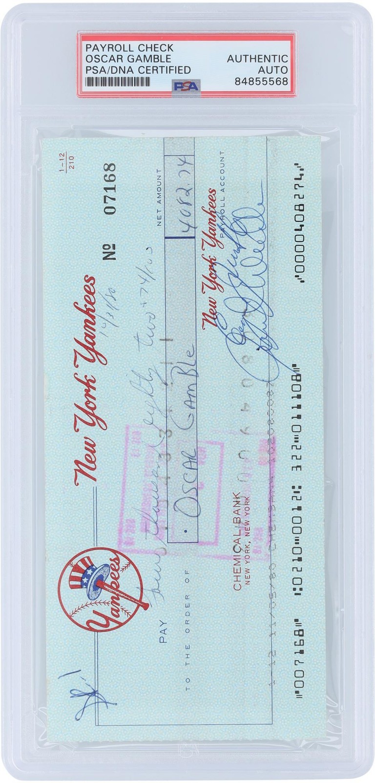 Oscar Gamble New York Yankees Signed Check from October 31, 1980 - PSA 84855568