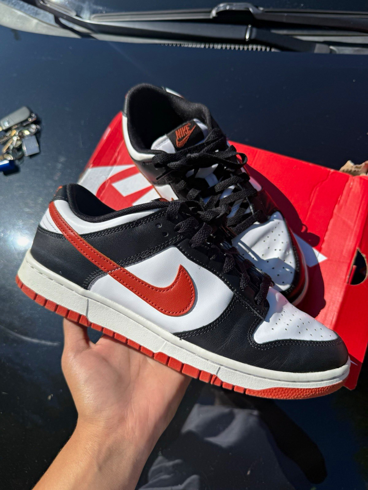 Nike Dunk Low Men’s Leather Low Top Lace-Up Sneakers Black/White/Red DV0833-108 Nike Dunk Low Men’s Leather Low Top Lace-Up Sneakers Black/White/Red DV0833-108