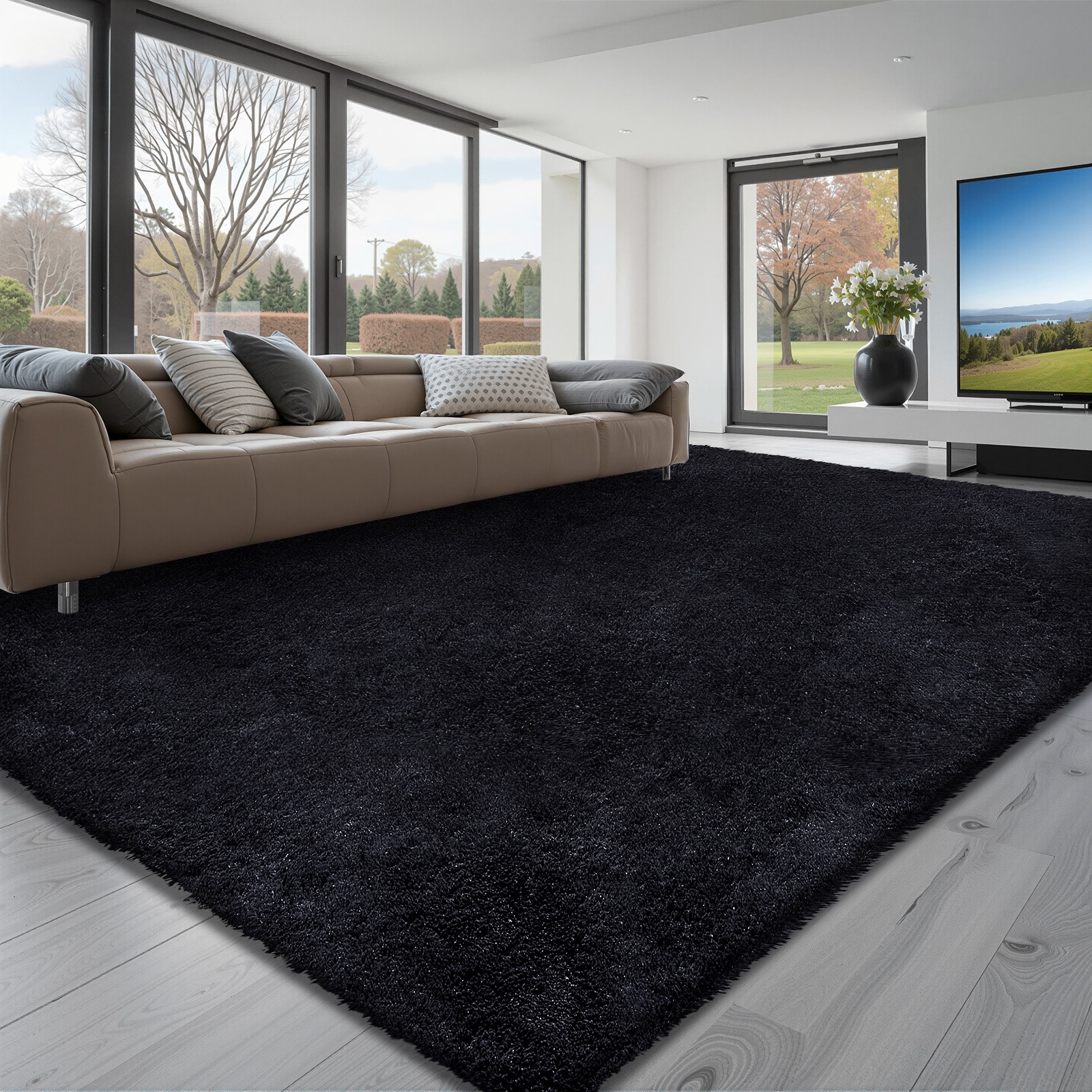 VEVOR Indoor Plush Area Rug 8 x 10ft Black Plush Carpet for Living Room Bedroom
