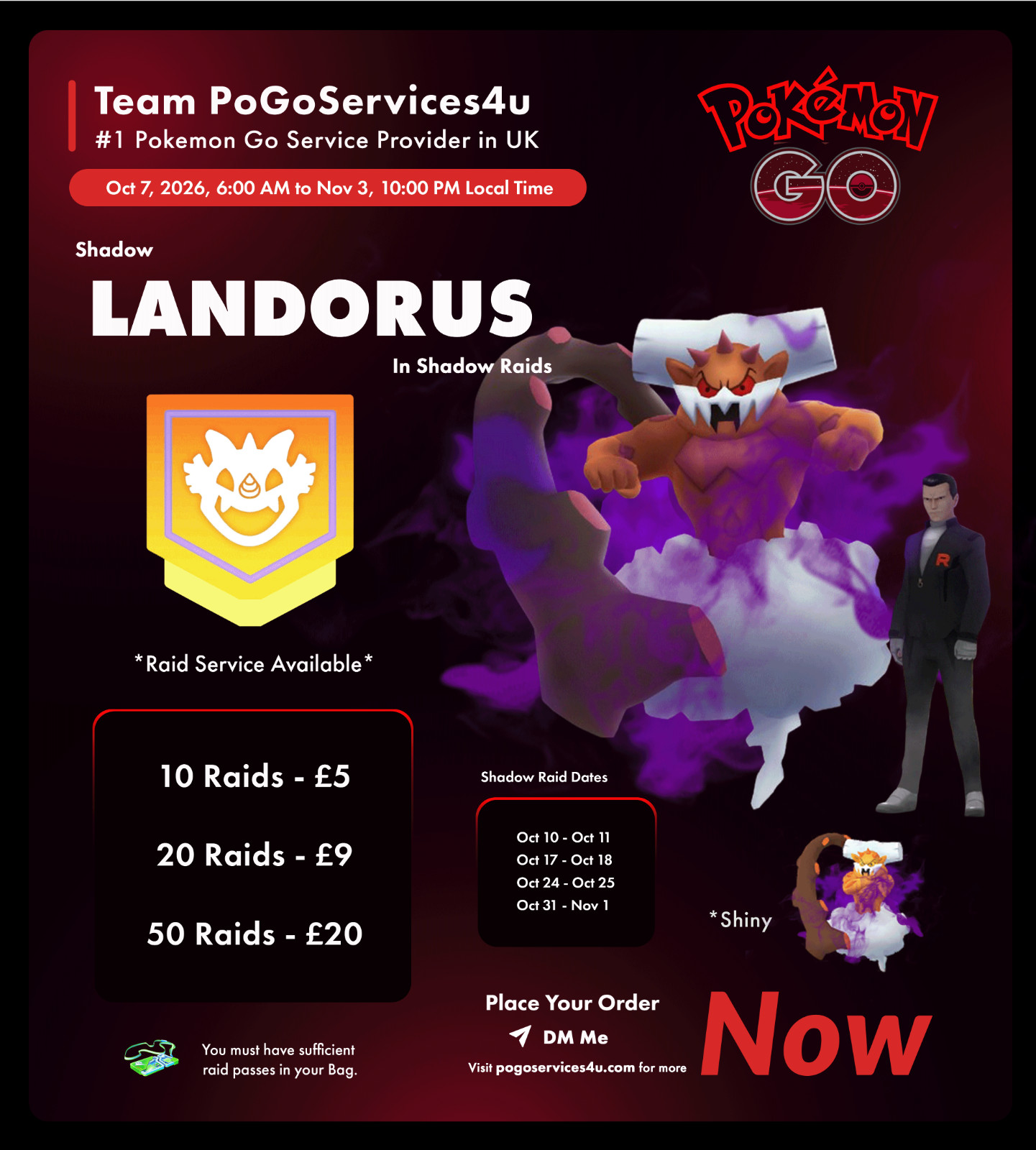 Pokèmon Go Shadow Landorus X50 Battles/FAST/READ DESCRIPTION