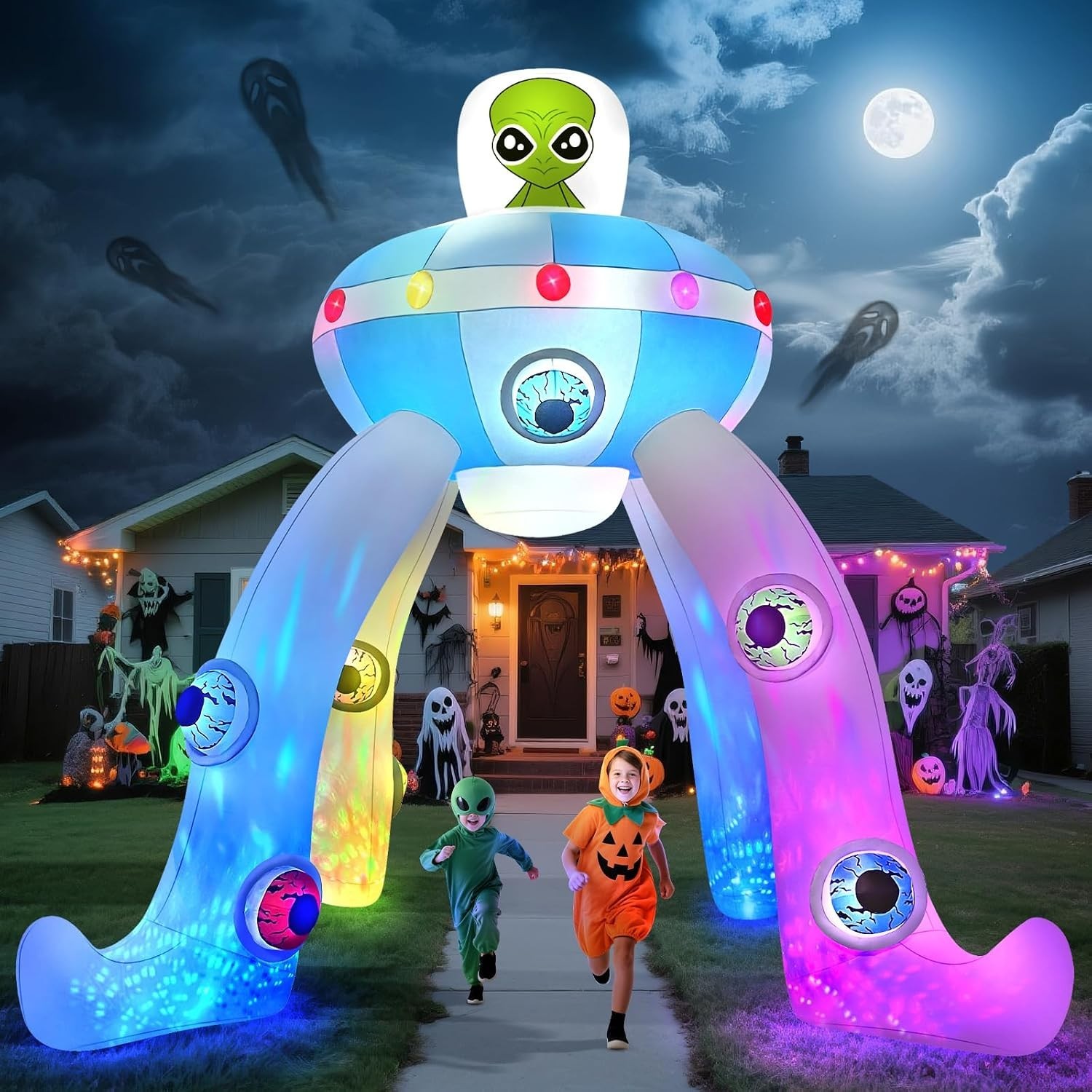 12FT Giant Alien Arch Inflatable with Colorful Flashing Lights Scary Halloween
