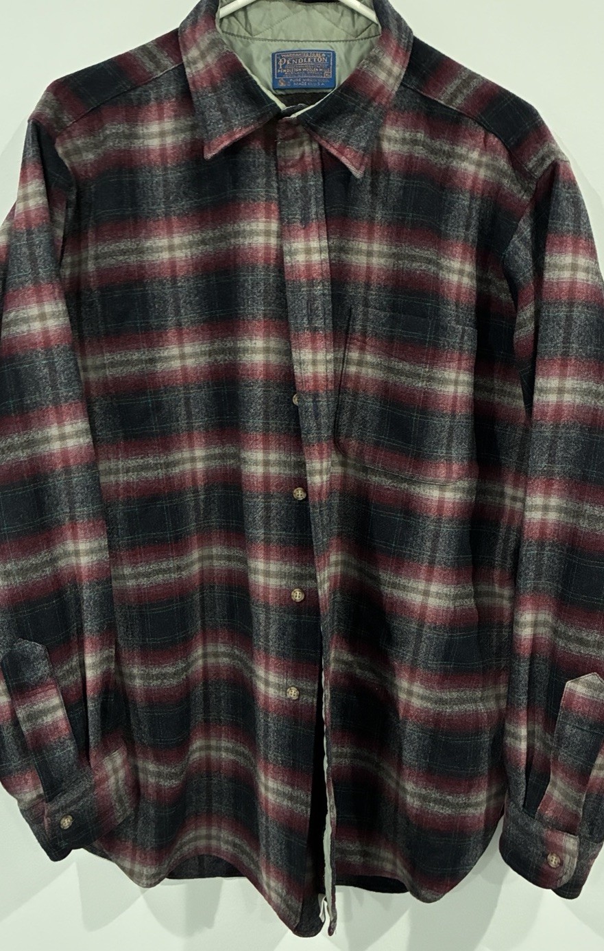 Vtg 60s Pendleton Board Shirt Men XL Ombre shadow plaid Brown Pink Black Loop