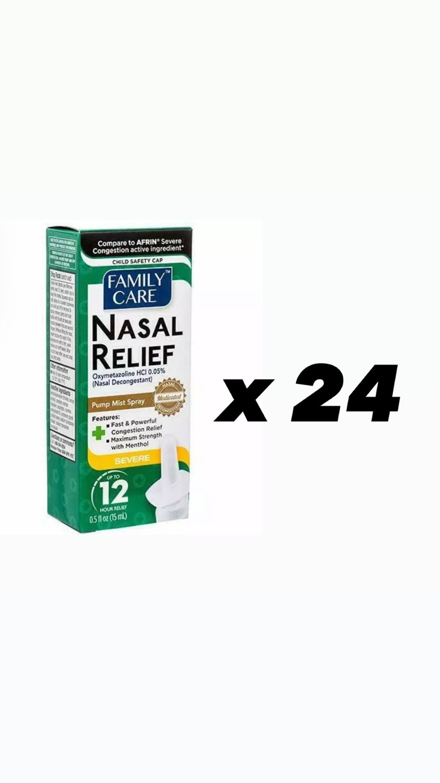 24 Pack Family Care Nasal Relief Spray Severe Congestion Relief 0.5oz 24 Pack Family Care Nasal Relief Spray Severe Congestion Relief 0.5oz