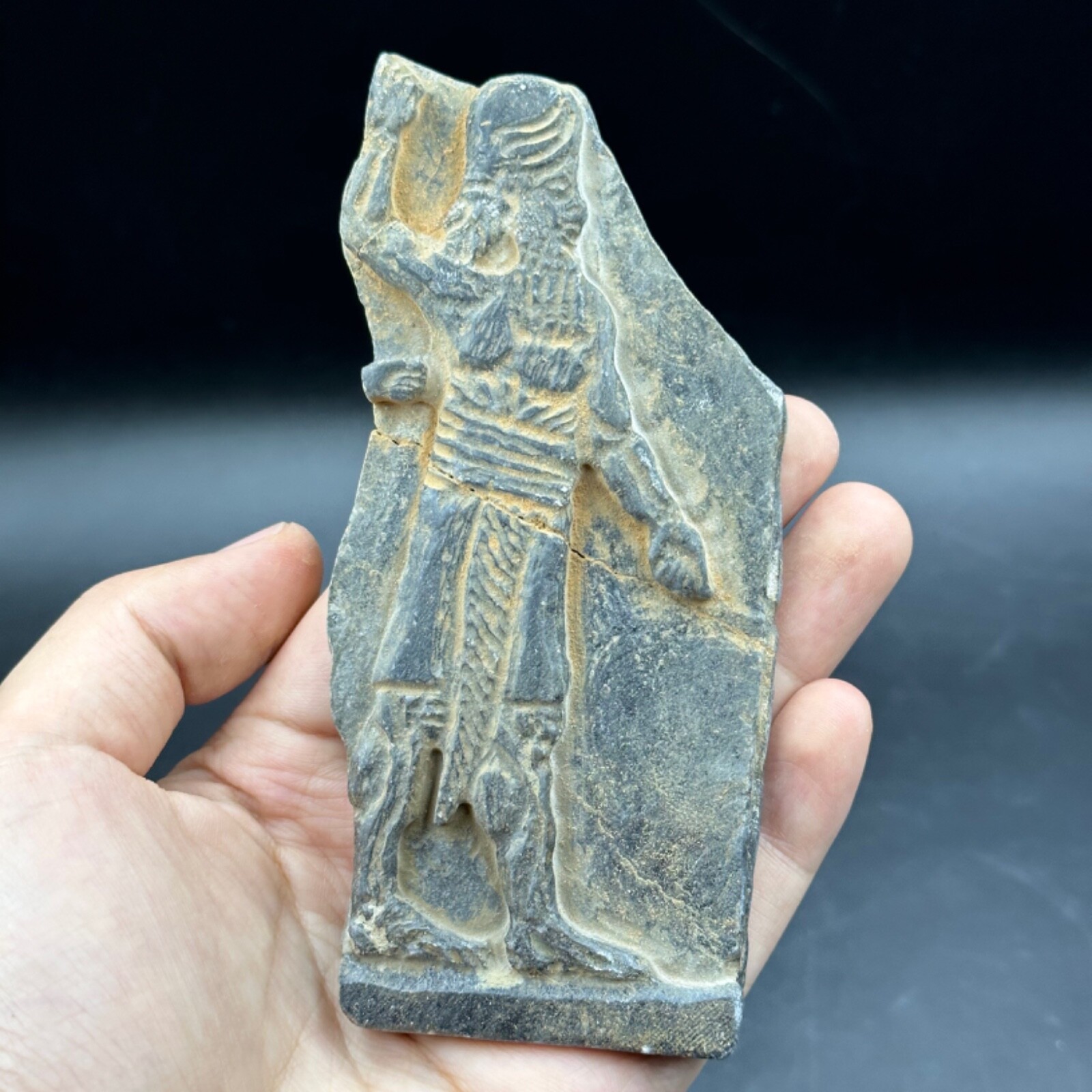Genuine Ancient Near Eastern Bearded King Gilgamesh Stone Fragment