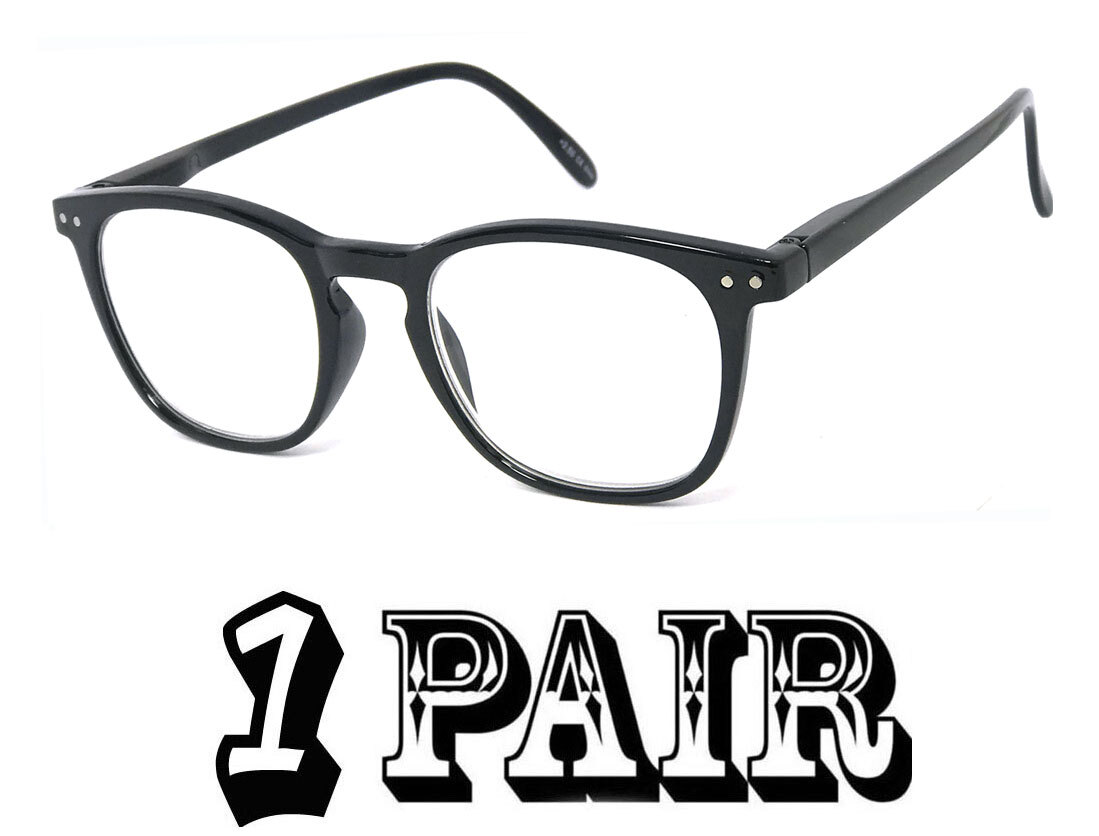 Retro Square Frame Full Lens Reading Glasses HIGH POWER UP TO +6.00 Spring Hinge