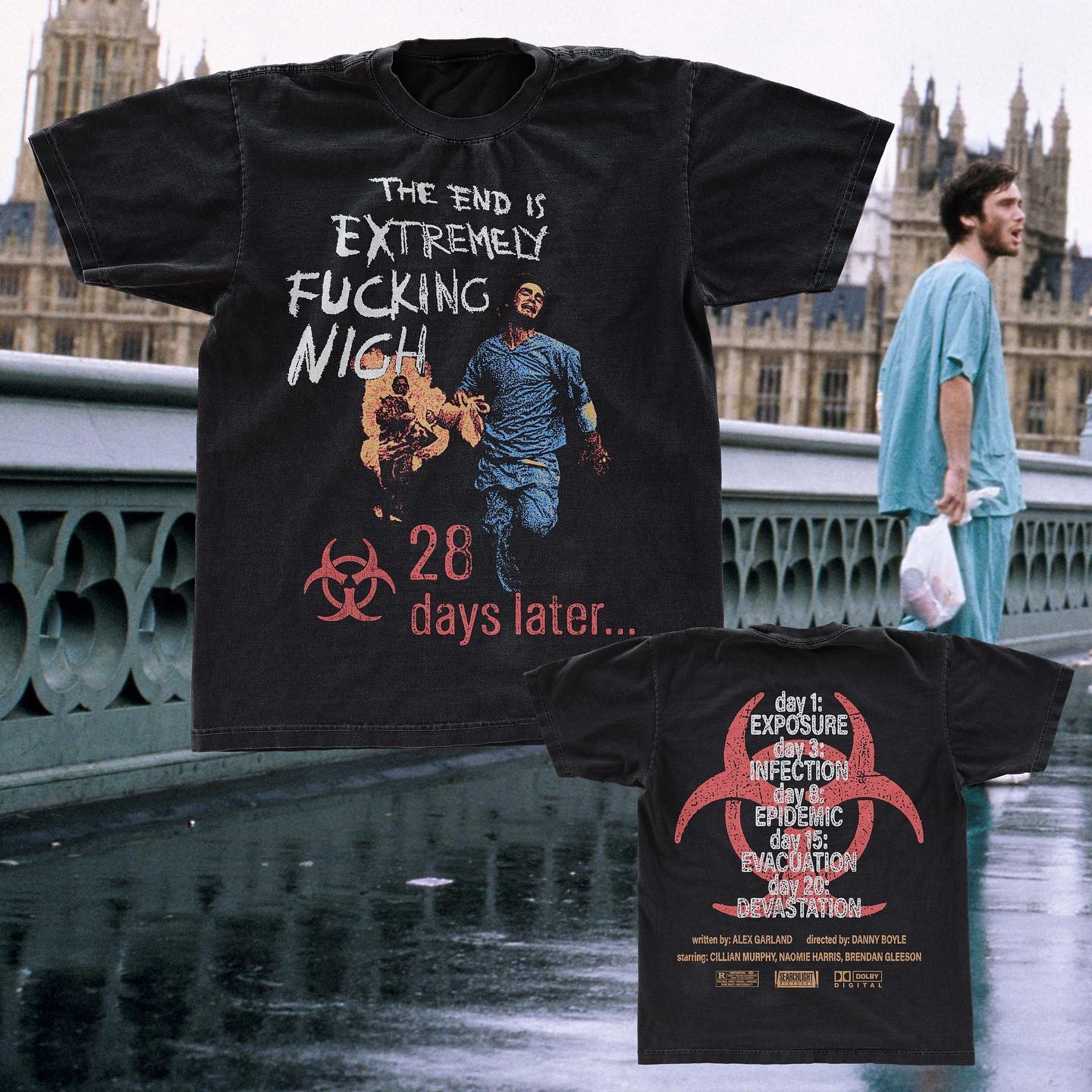Monarch Wear 28 Days Later T-Shirt Danny Boyle Zombie Apocalypse Black