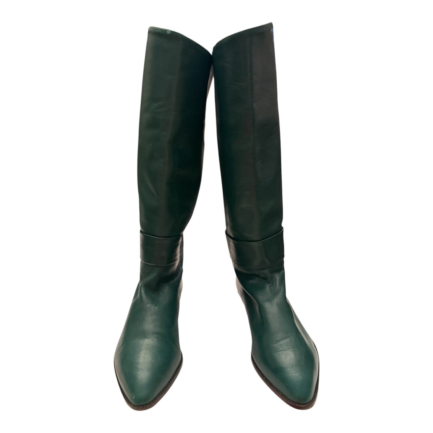 Vintage Bandolino Green Leather Knee High Boots Women 7M Made Italy Pointed Toe