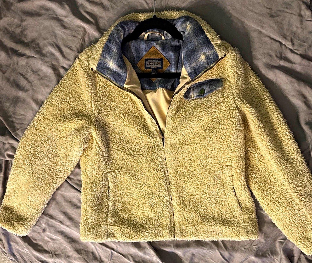 Pendleton Men\'s Ivory Full Zip Lined Jacket Stand-Up Collar Size M Pendleton Men\'s Ivory Full Zip Lined Jacket Stand-Up Collar Size M