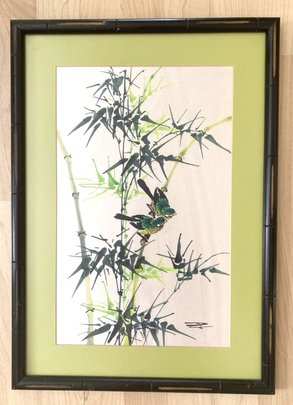 Vtg Japanese Hand-Painted Watercolor & Ink on Silk Mid-Century Painting 21 x 15 Vtg Japanese Hand-Painted Watercolor & Ink on Silk Mid-Century Painting 21 x 15