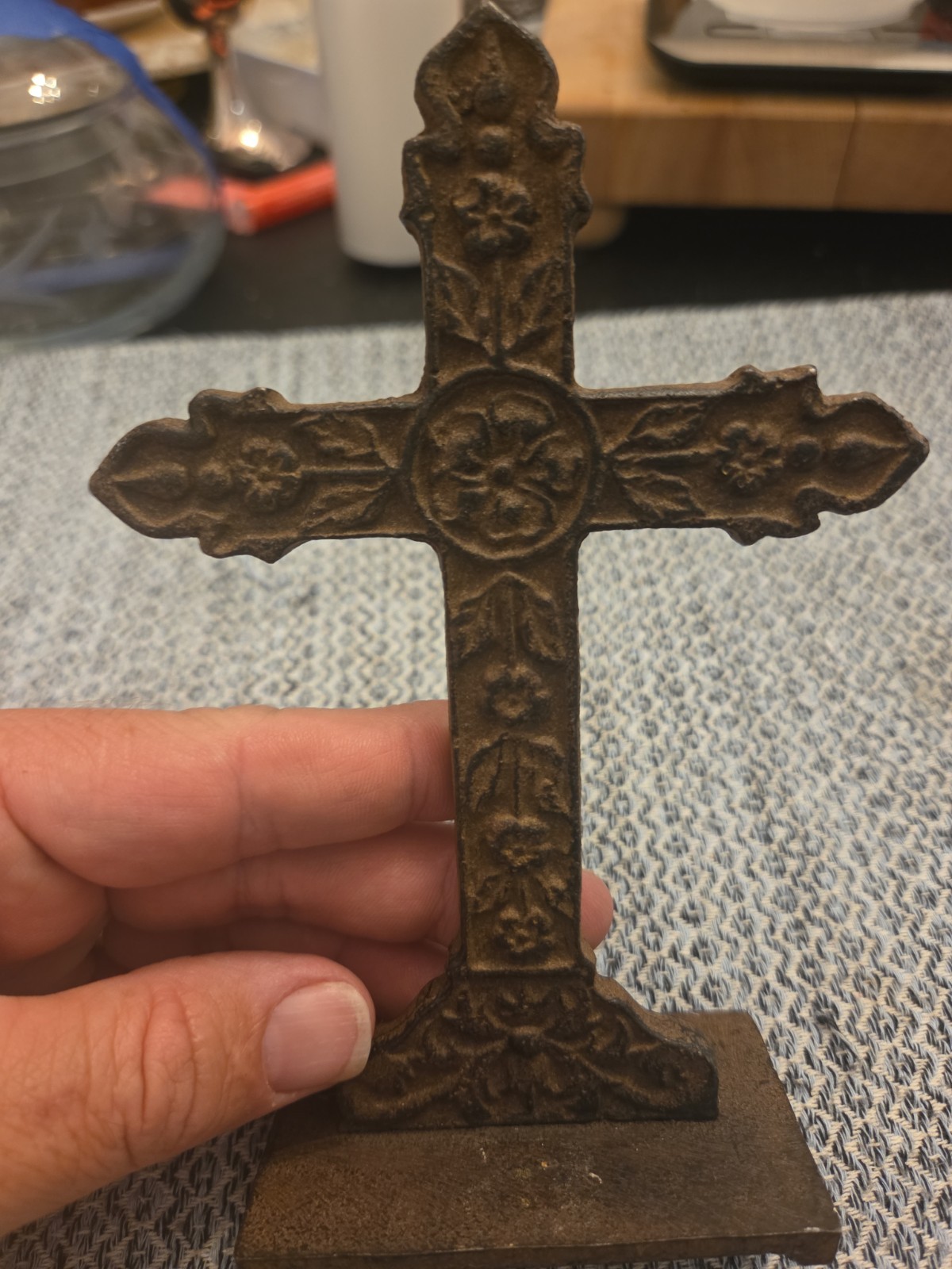 Vtg Rustic Cast Iron Metal Religious Cross 6 1/2 Vtg Rustic Cast Iron Metal Religious Cross 6 1/2