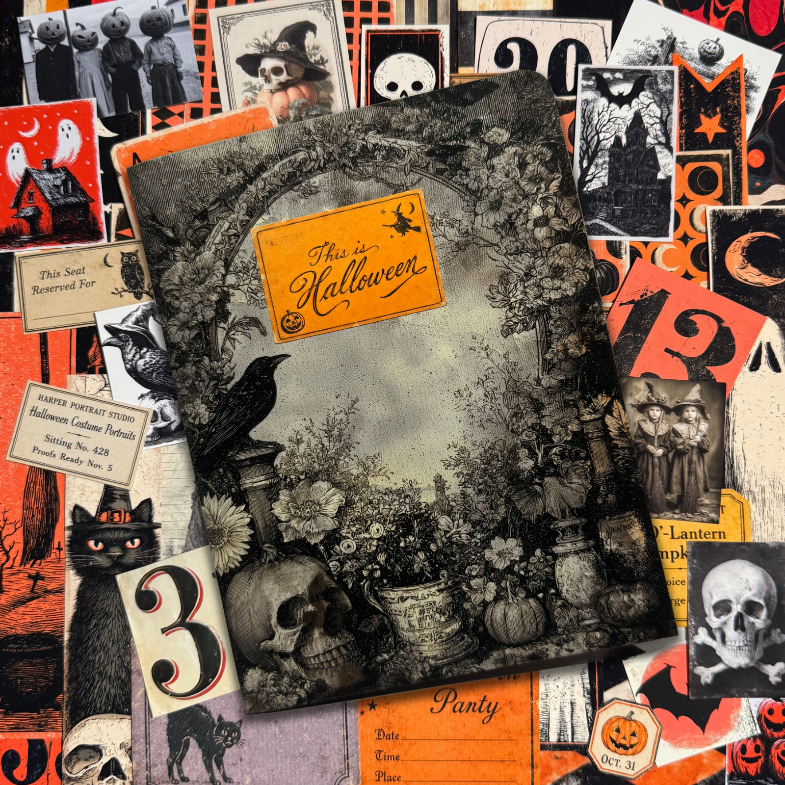 Junk Journal Ephemera 50+ Pc Vintage Style Halloween Folio Paper Pack VOL1