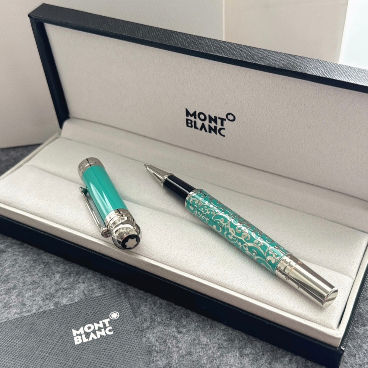 NEW Mont.blanc Luxury Turquoise Sliver Rollerball Pen Floral Executive VIP Gift
