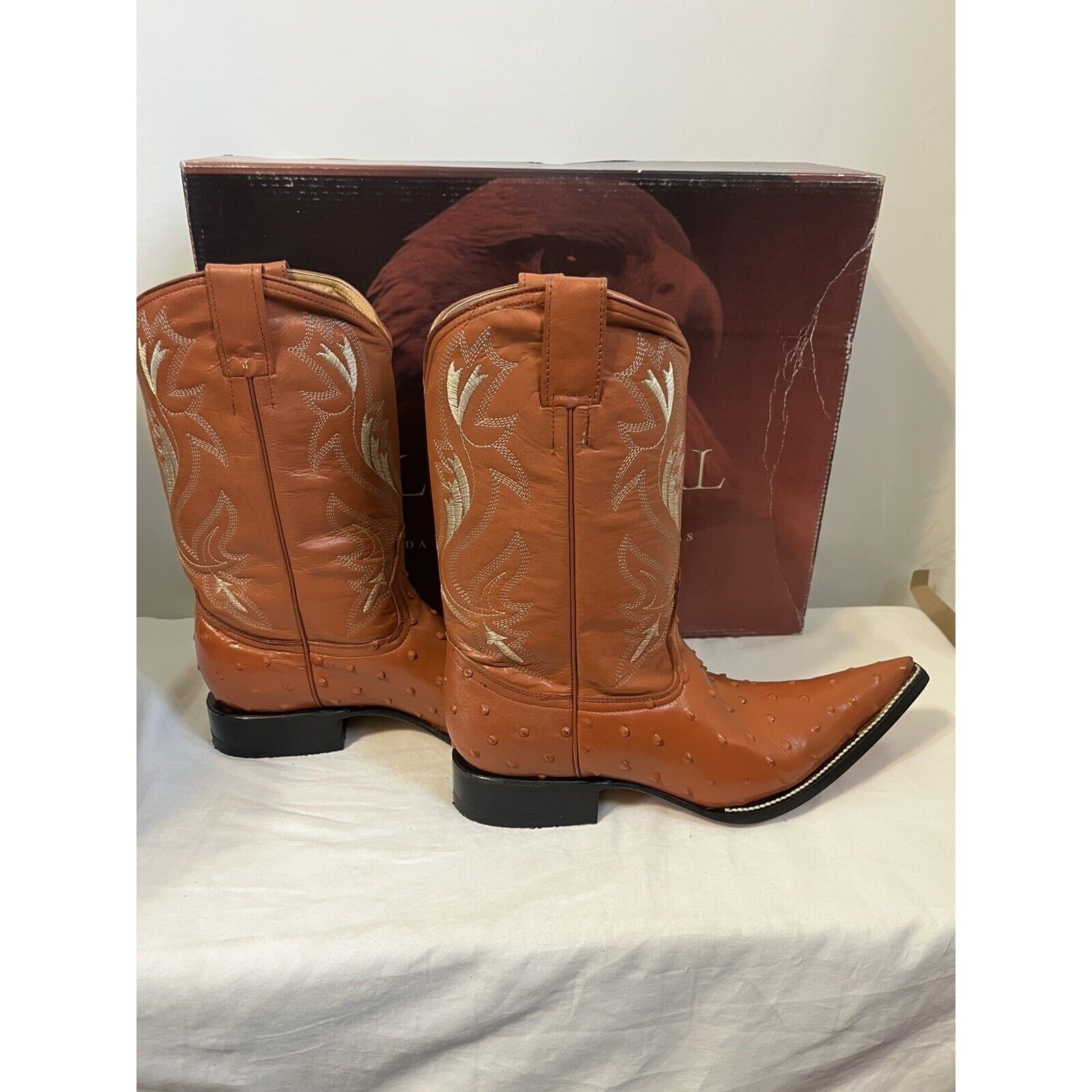 El General J Toe Western Rodeo Boots Ostrich Print Cognac Tan 6400XX Size 9 El General J Toe Western Rodeo Boots Ostrich Print Cognac Tan 6400XX Size 9