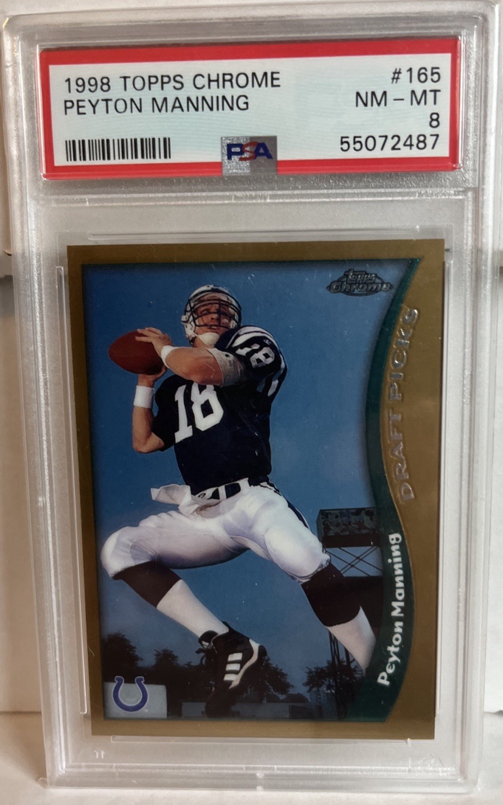 1998 Topps Chrome Draft Picks Peyton Manning Rookie Card #165 Colts PSA 8 1998 Topps Chrome Draft Picks Peyton Manning Rookie Card #165 Colts PSA 8