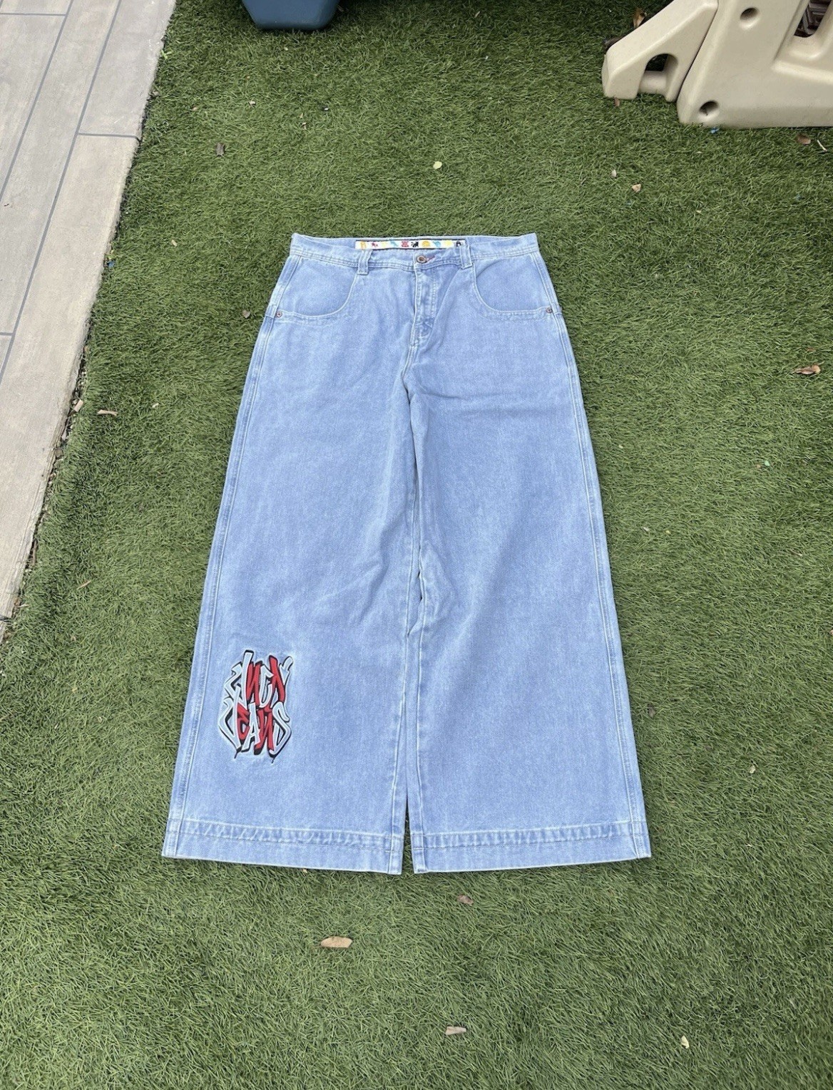Wide Leg Baggy Skater Y2K Light Blue Rollin JNCO Jeans (34x32, 26in leg opening) Wide Leg Baggy Skater Y2K Light Blue Rollin JNCO Jeans (34x32, 26in leg opening)
