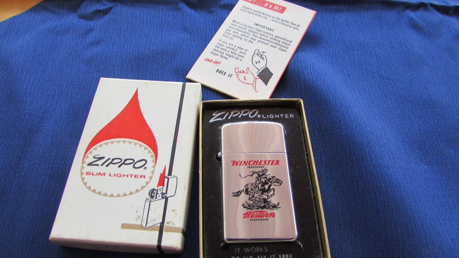 VINTAGE 1969 WINCHESTER ADVERTISING SLIM ZIPPO LIGHTER IN BOX