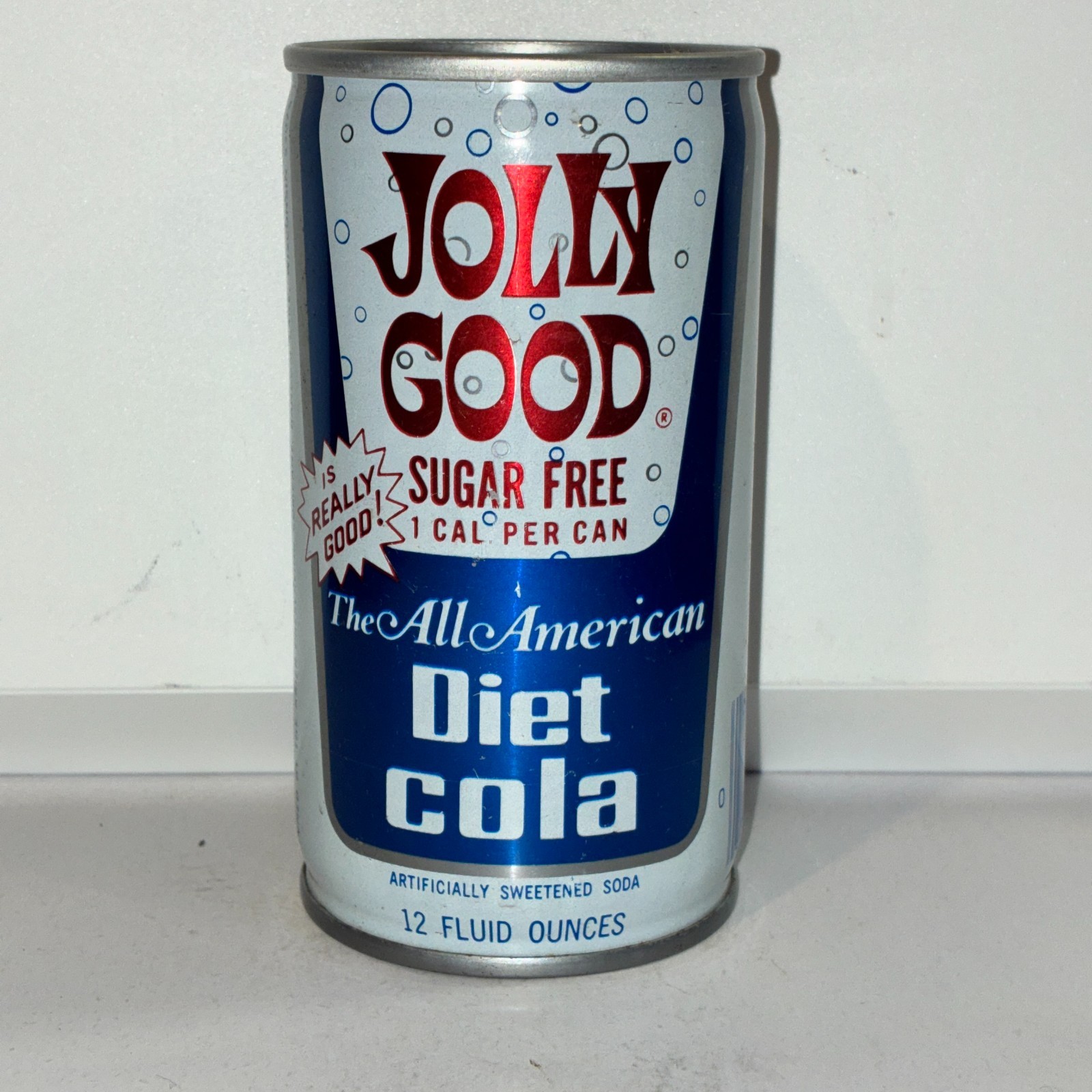 1970\'s Jolly Good Diet Cola Soda can, crimped steel, \