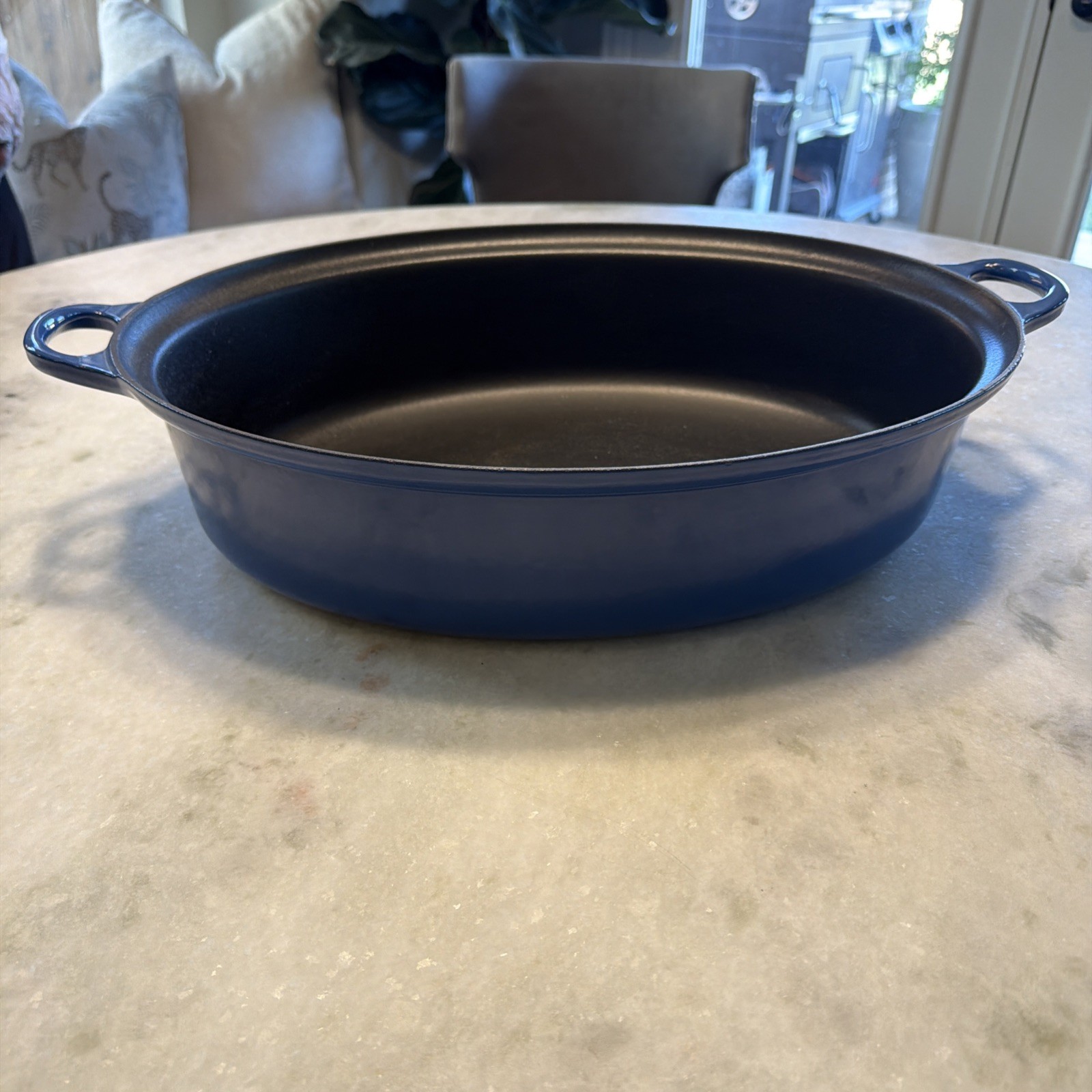 Vintage LeCreuset No 43 Oval Roasting Pan Blue Enameled Cast Iron Made In France