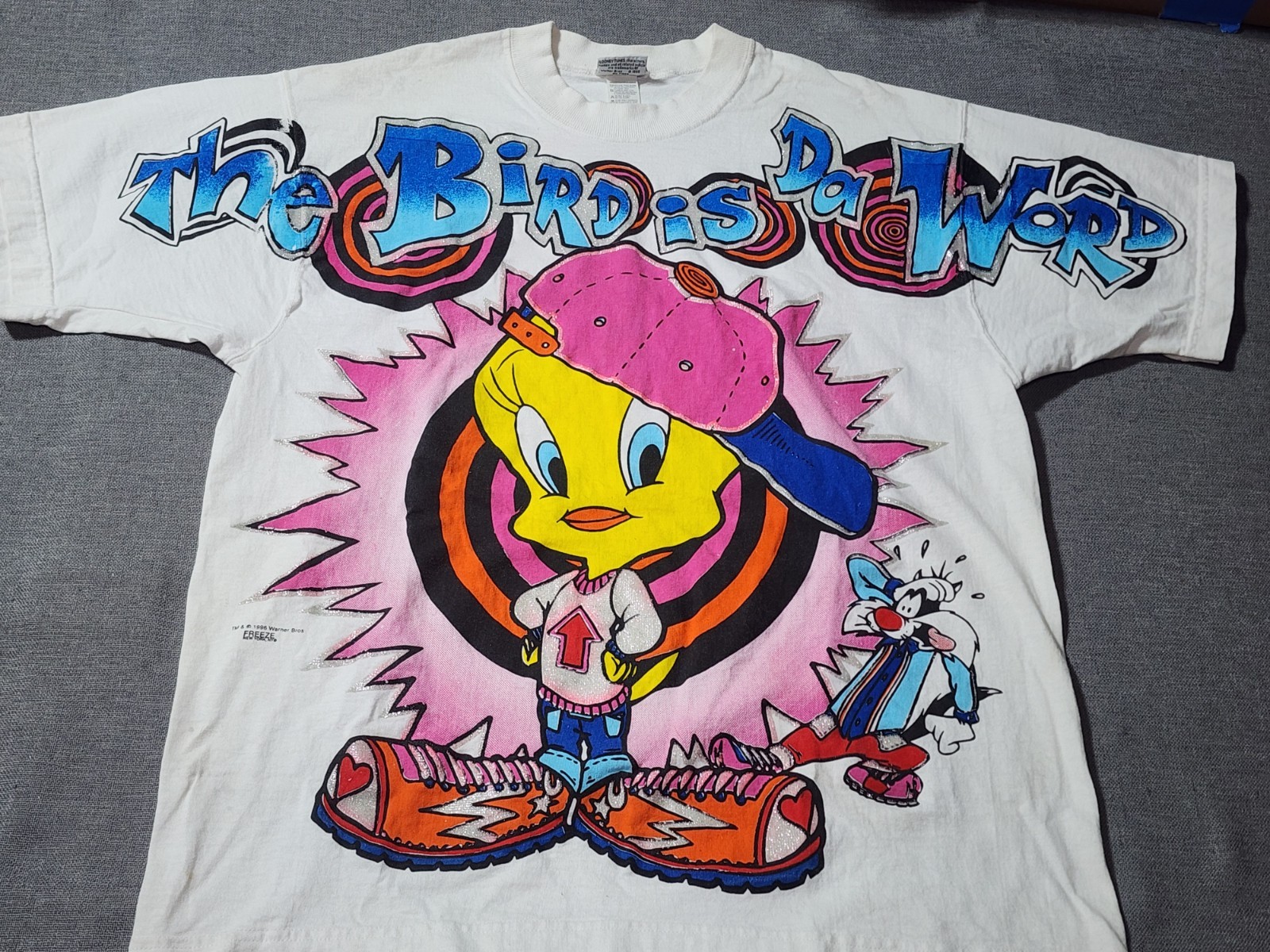 Vintage 1996 Tweety Bird Looney Tunes Shirt Size L The Bird Is Da Word Sylvester