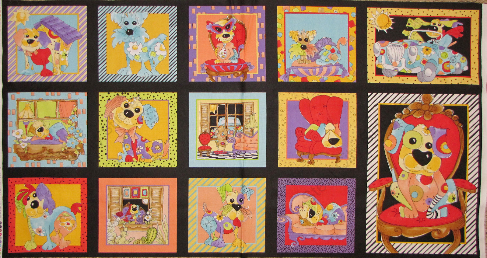 Loralie Joy Dog Puppy Dogs Black Cotton Fabric Loralie Designs 24\