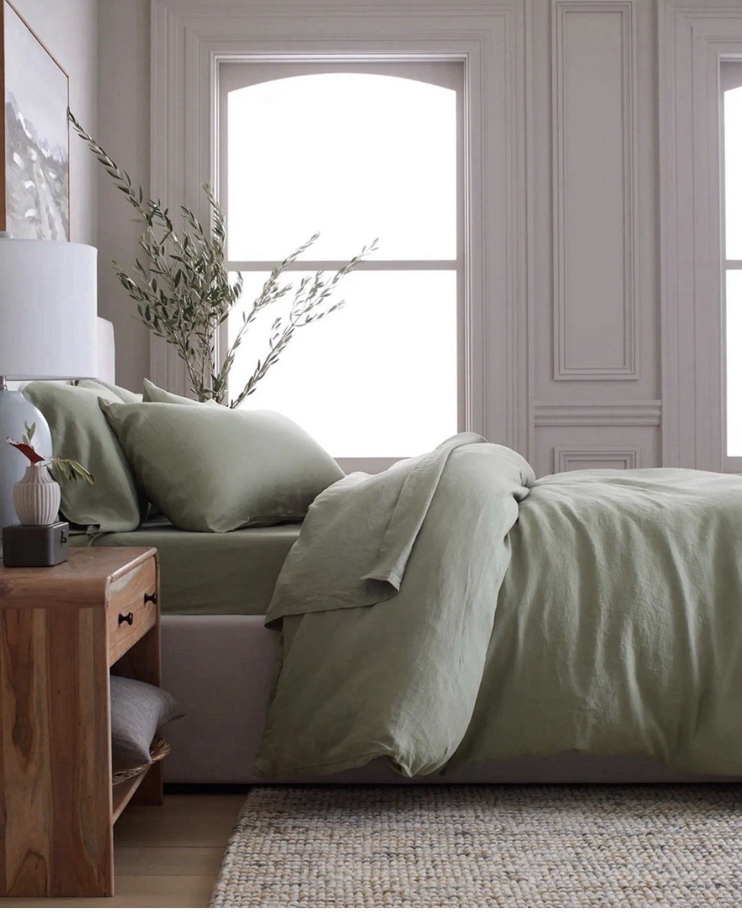 Quince Full/Queen European Linen Duvet Cover Set in Willowleaf $194 MSRP