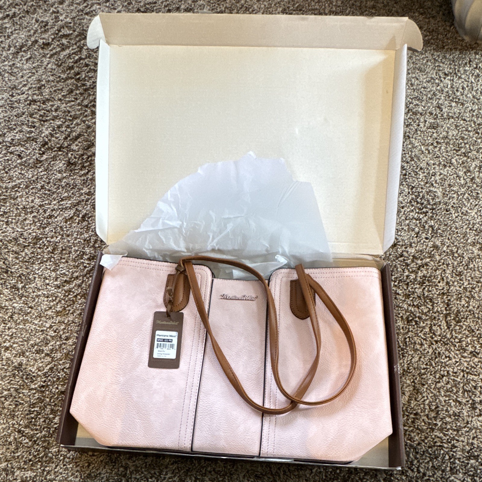 Montana West Pink Tote Zip Closure Detachable Strap Brown Handles