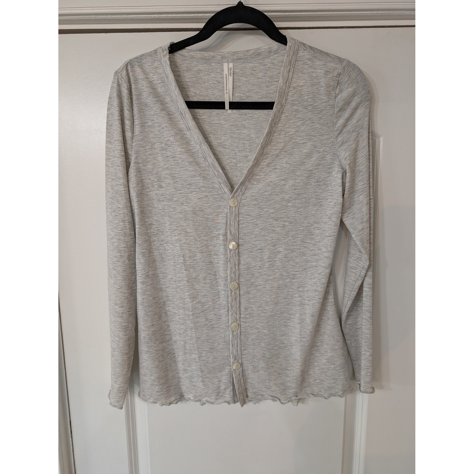Anthropologie Gray Lettuce Edge V-Neck Button Front T-shirt Cardigan XS lounge