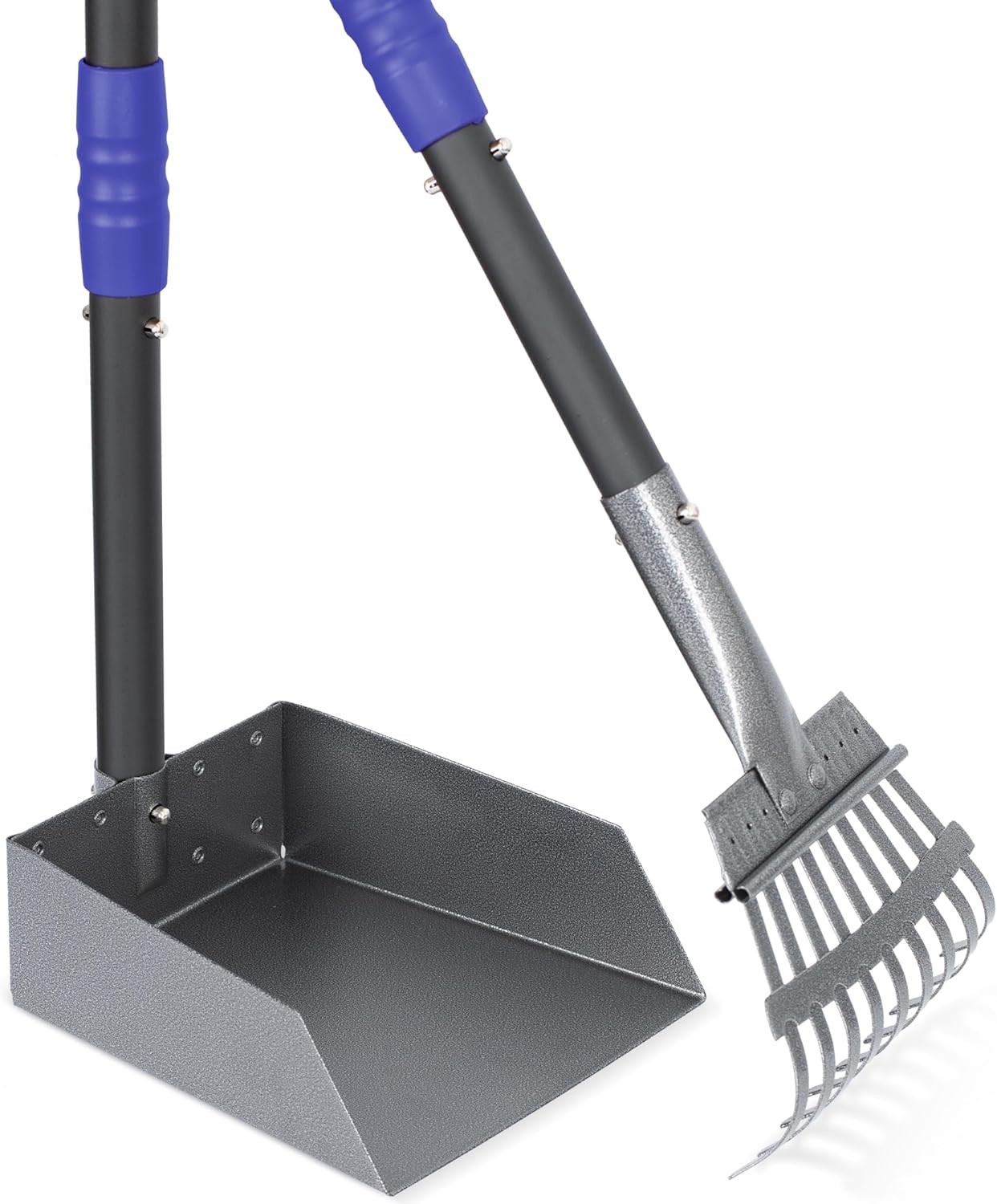 2X Dog Pooper Scooper Metal Poop Tray&Rake Set Pet Waste Removal Scoop W/ Handle