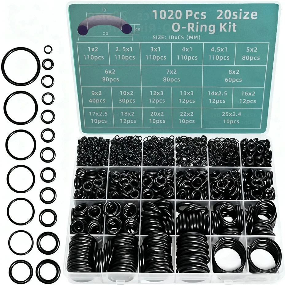 1020pcs Nitrile O-Ring Repair Kit Rubber Sealing Ring Assortment Set 1020pcs Nitrile O-Ring Repair Kit Rubber Sealing Ring Assortment Set