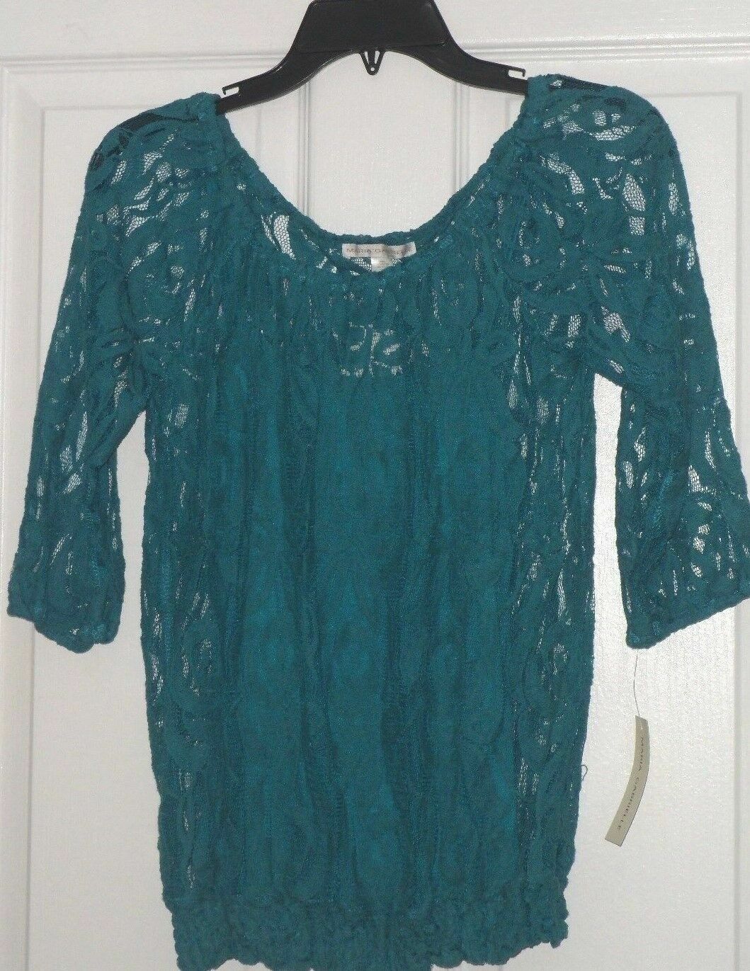 *MARIA GABRIELLE LACE BLOUSE ON BLOUSE SIZE PS TEAL NWT