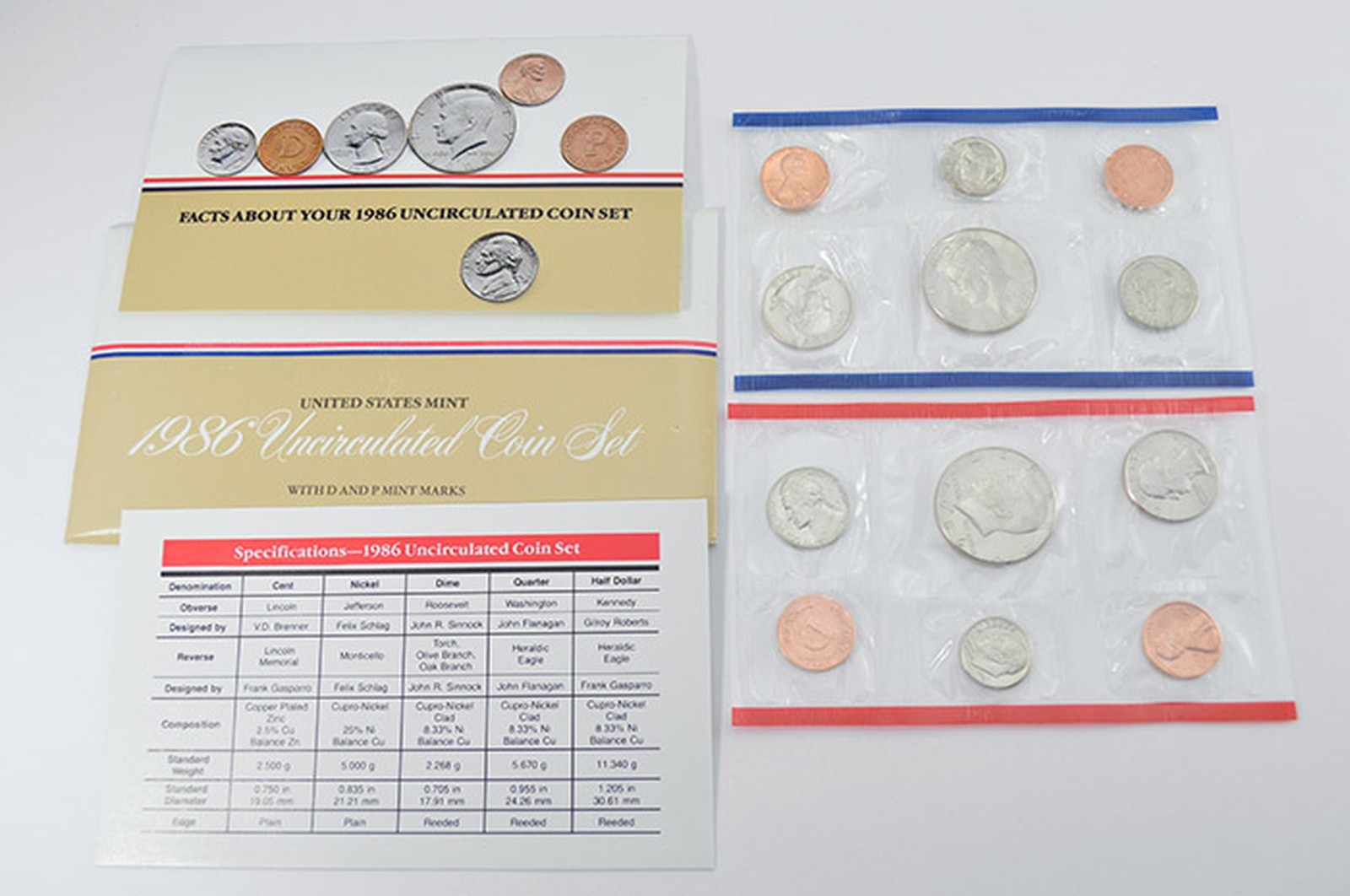 1986 Mint Set with Original Envelope & Flatpacks (10 coins) 1986 Mint Set with Original Envelope & Flatpacks (10 coins)
