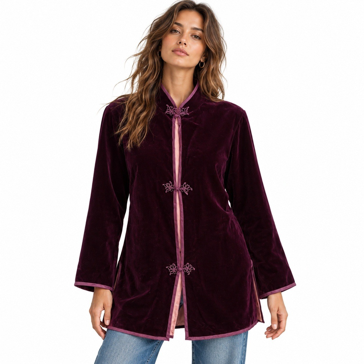VTG Velvet Jacket Small Frog Closure Burgundy Vamp Dark Romantic Fairy Grunge