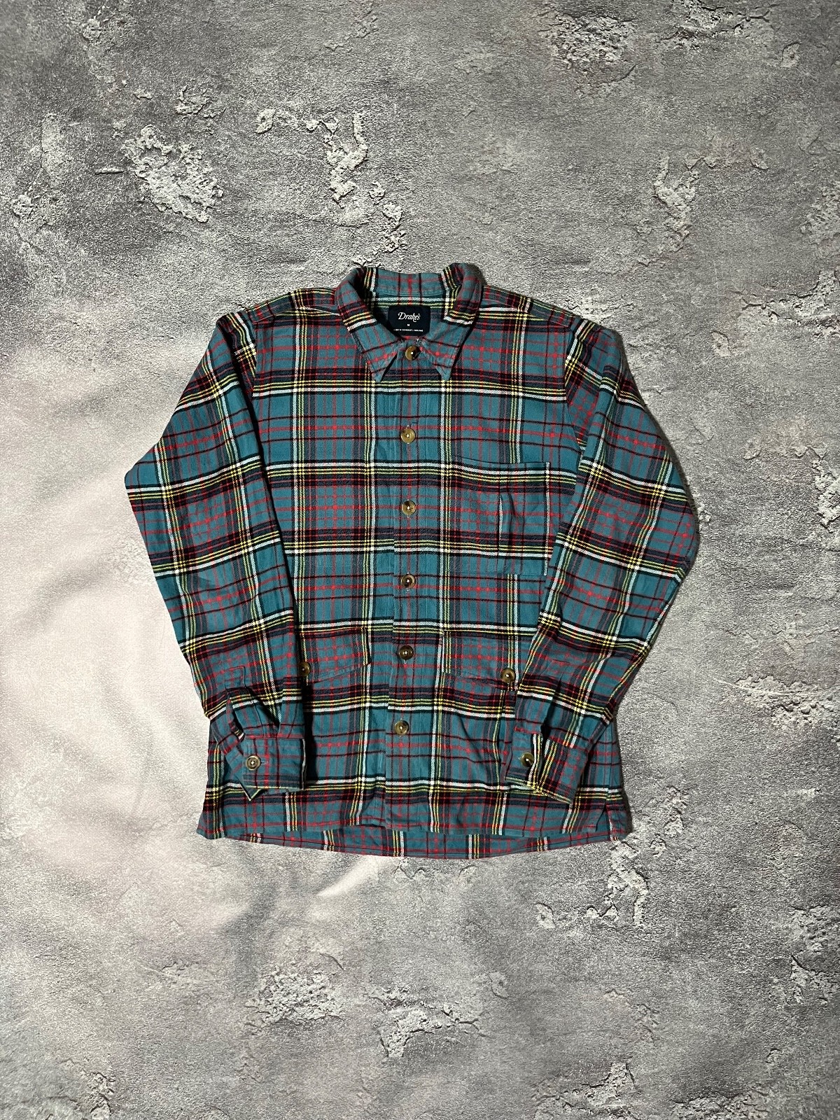 Drake’s Checked Button Up Shirt With Pocket Made In England Medium Size
