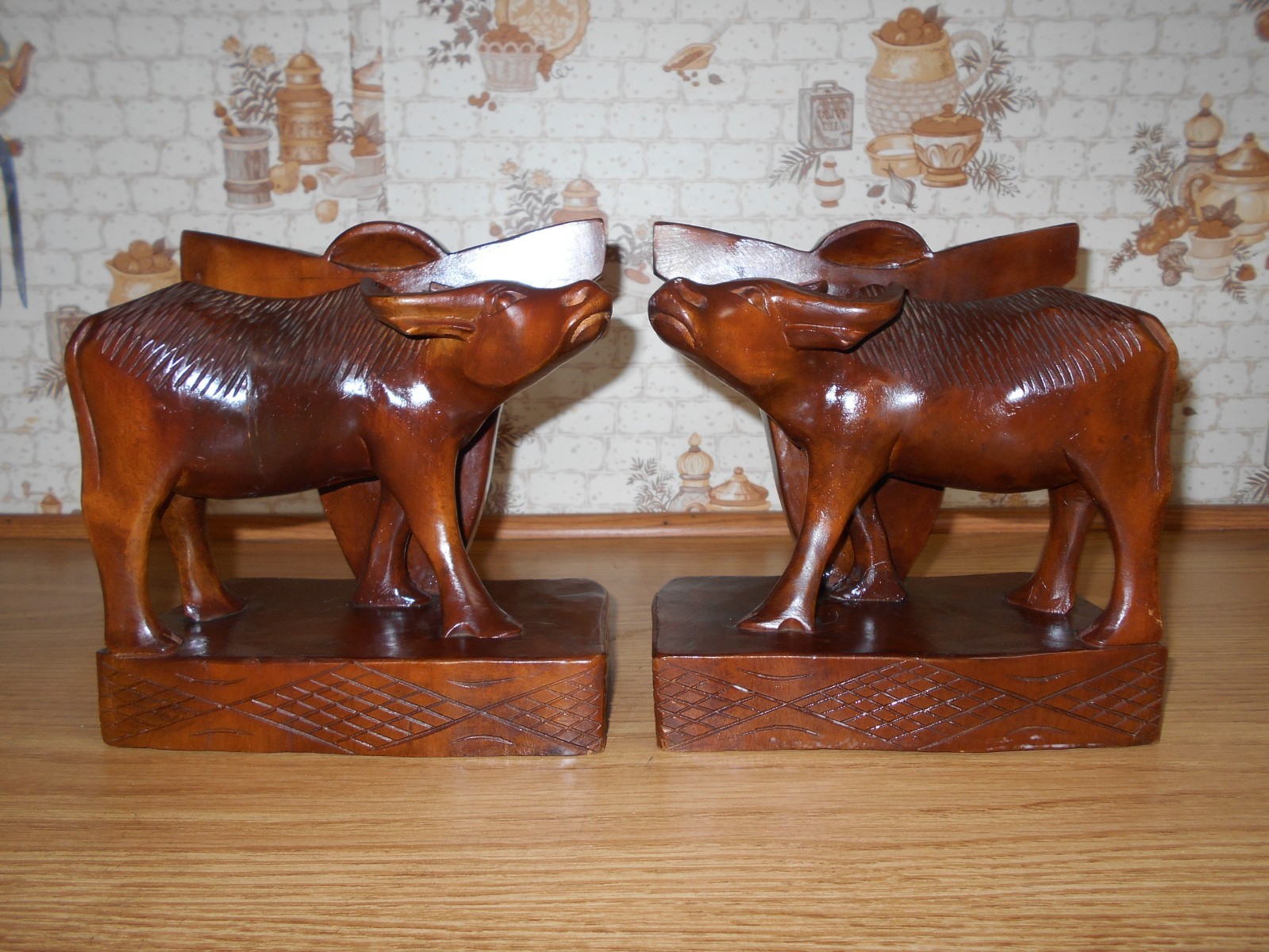 Antique Hand Carved Water Buffalo (Carabao) Book Ends with Original Paperwork Antique Hand Carved Water Buffalo (Carabao) Book Ends with Original Paperwork