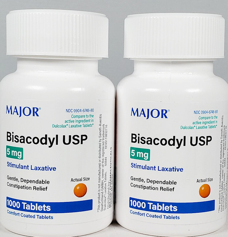 Major Bisacodyl 5 mg EC (Compare to Dulcolax) 1000ct -2 Pack -Exp Date 04-2028