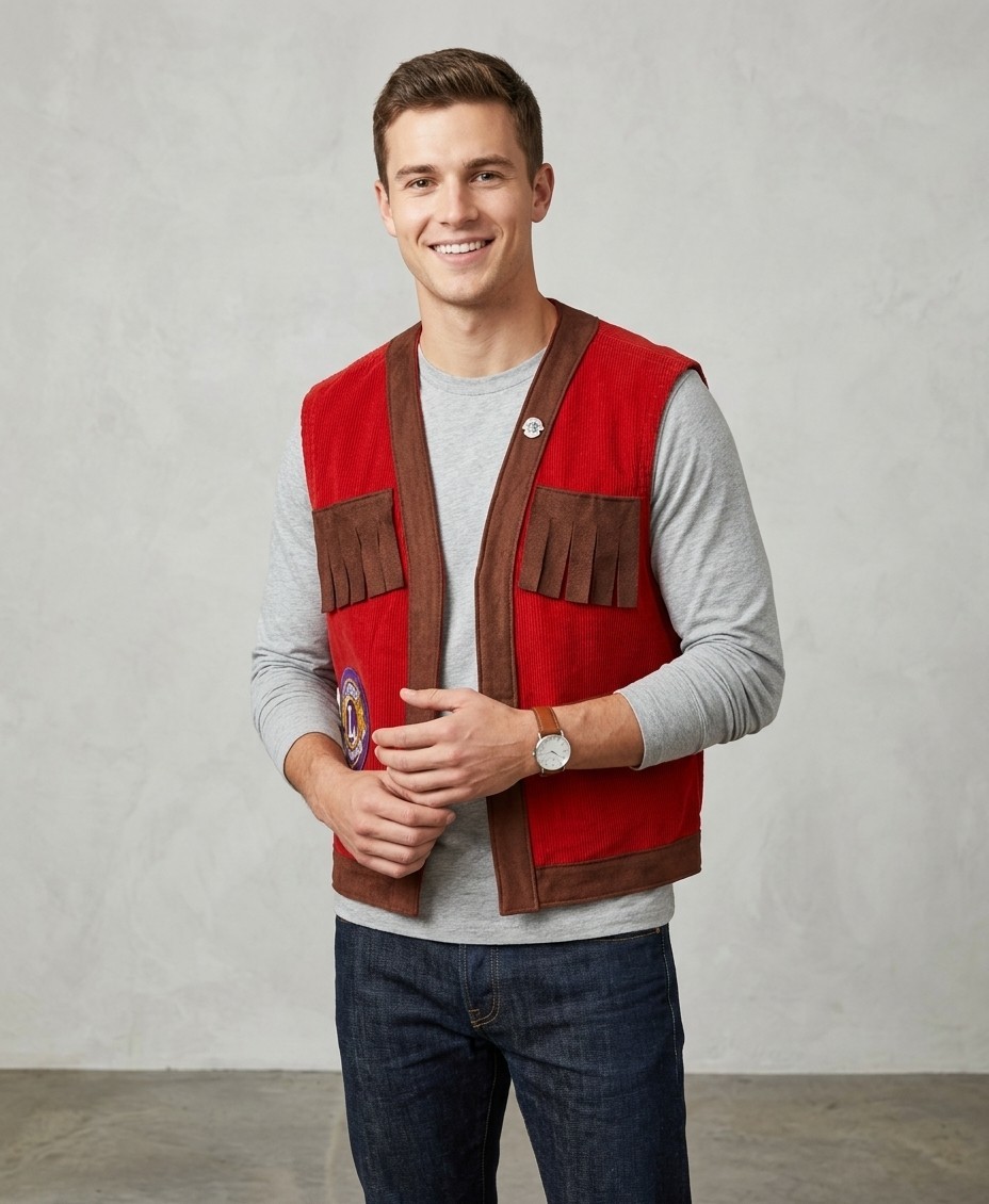 Vintage 70s Lions Club Vest Red Corduroy Fringe Alberta Western Streetwear Rare