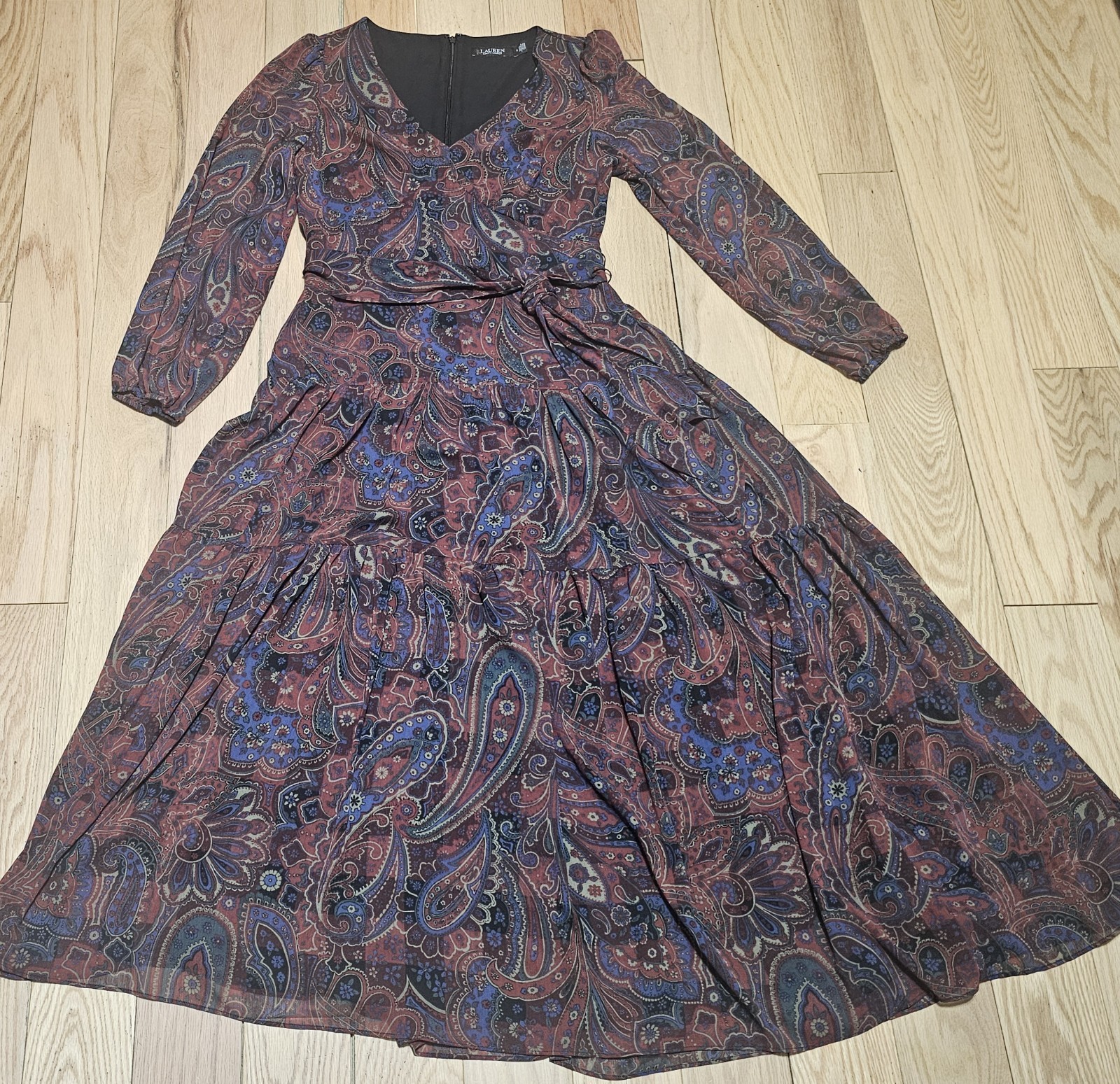 Lauren Ralph Lauren Women's Multicolor Checked Paisley Belted Georgette Dress