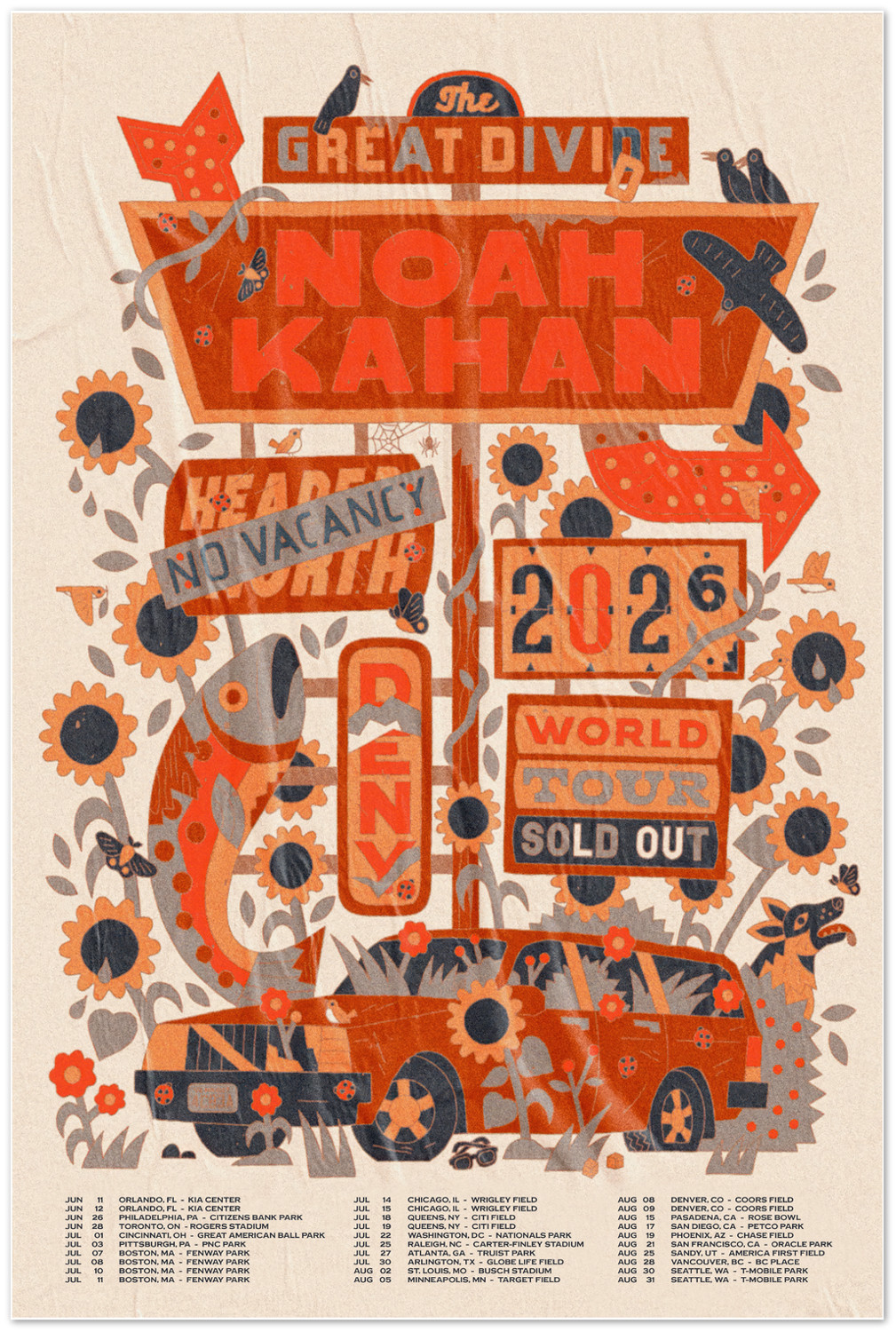 Noah Kahan Great Divide 2026 World Tour Poster Noah Kahan Great Divide 2026 World Tour Poster