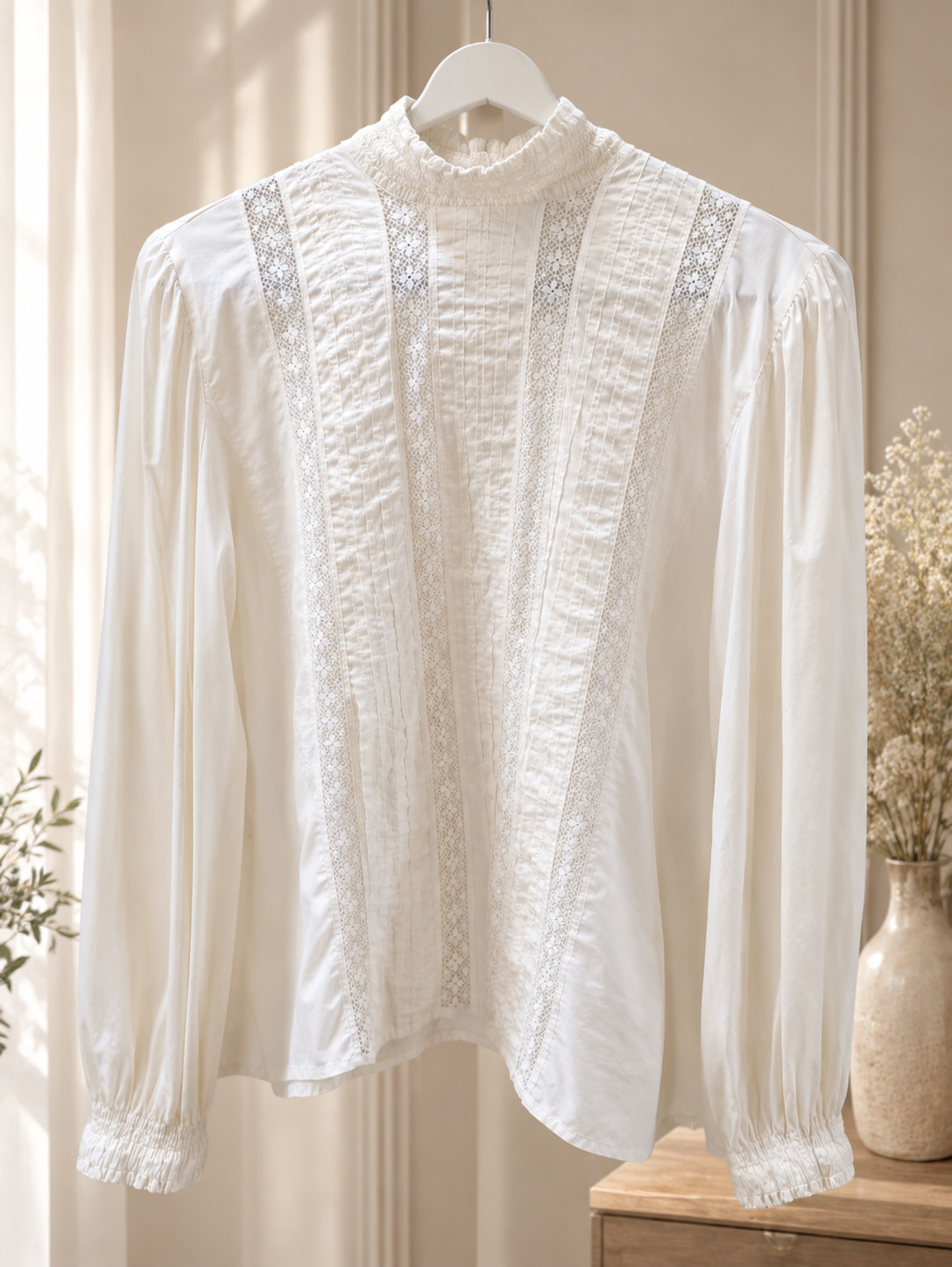 Vintage Laura Ashley Ivory Victorian Lace Pintuck High Neck Blouse Cotton EUC Vintage Laura Ashley Ivory Victorian Lace Pintuck High Neck Blouse Cotton EUC