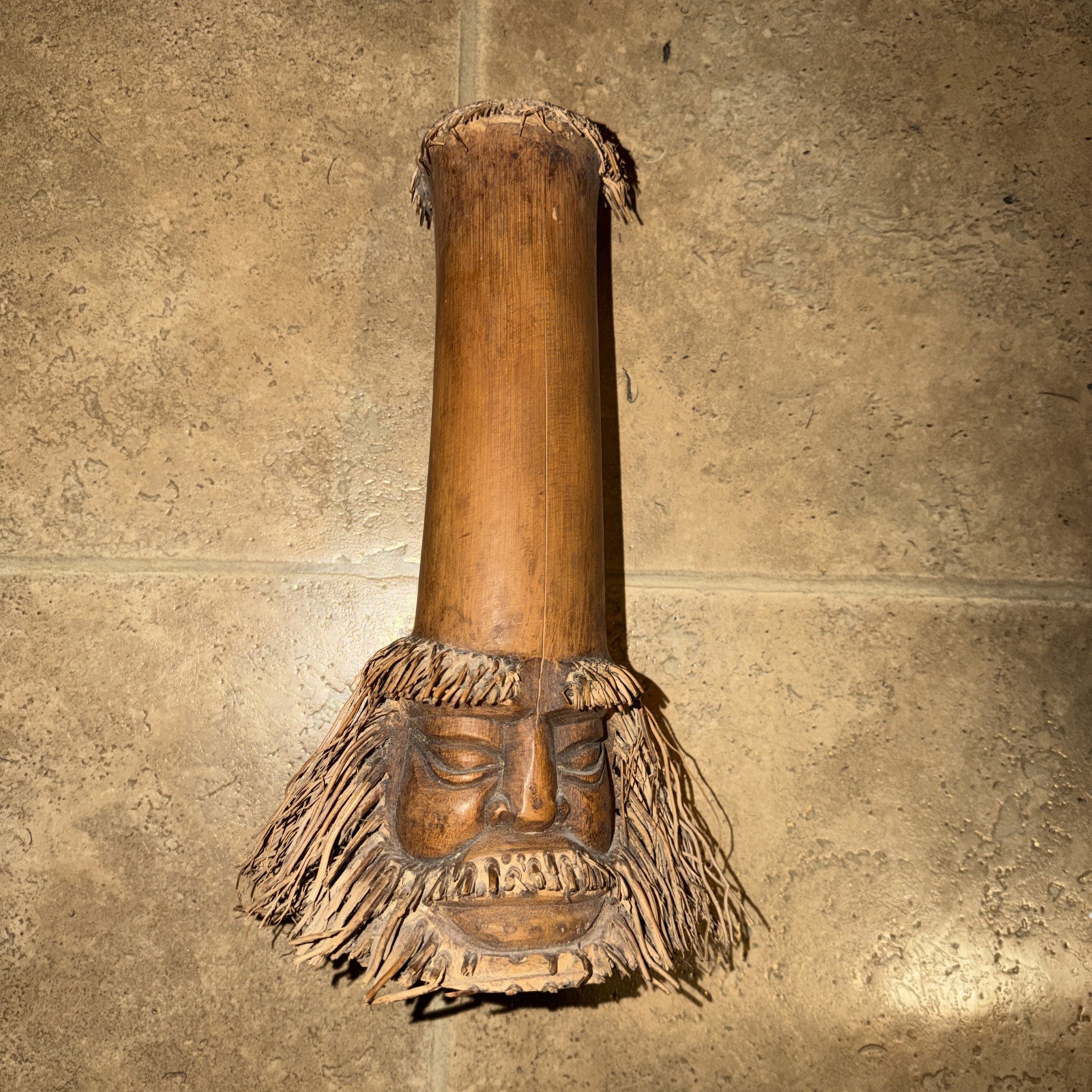 Vintage Chinese Bamboo Root Hand Carved Folk Art Wall Mask Bearded Man 14” Vintage Chinese Bamboo Root Hand Carved Folk Art Wall Mask Bearded Man 14”