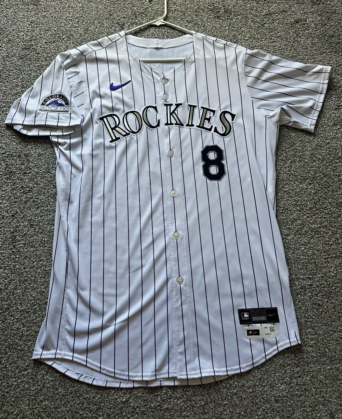 Nike Colorado Rockies Mike Redmond #8 Game Worn White Home Jersey Size 46 Nike Colorado Rockies Mike Redmond #8 Game Worn White Home Jersey Size 46