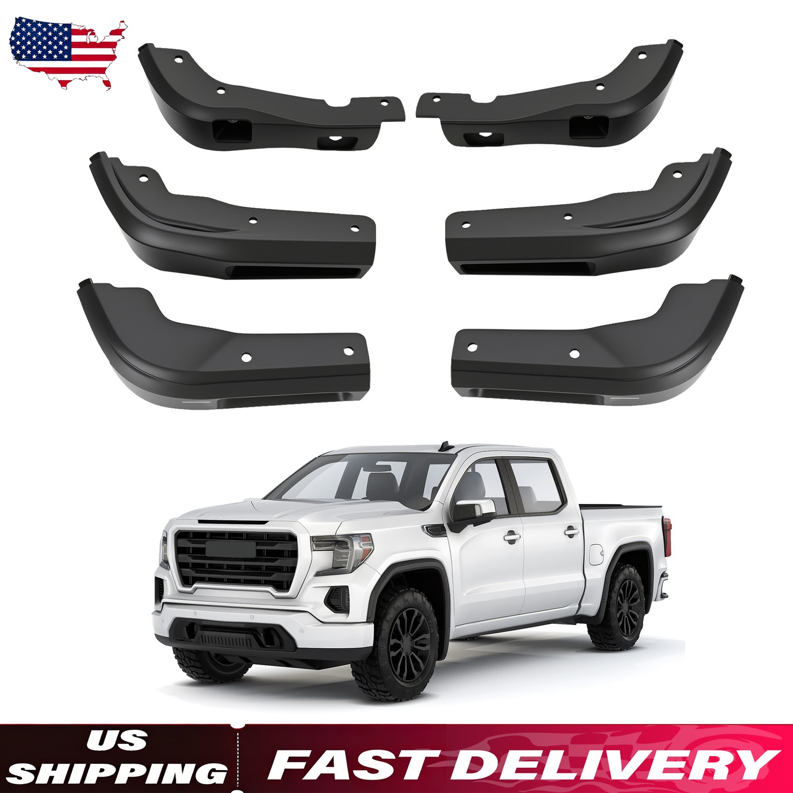 6 Pcs/Set Mud Flaps Delete for GMC Sierra 1500 2019-2025 Durable ABS Material