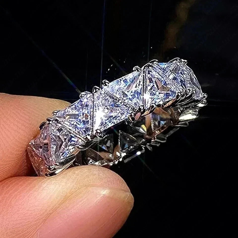6Ct Trillion Cut Natural Diamond Solid 14K White Gold Eternity Wedding Band Ring 6Ct Trillion Cut Natural Diamond Solid 14K White Gold Eternity Wedding Band Ring