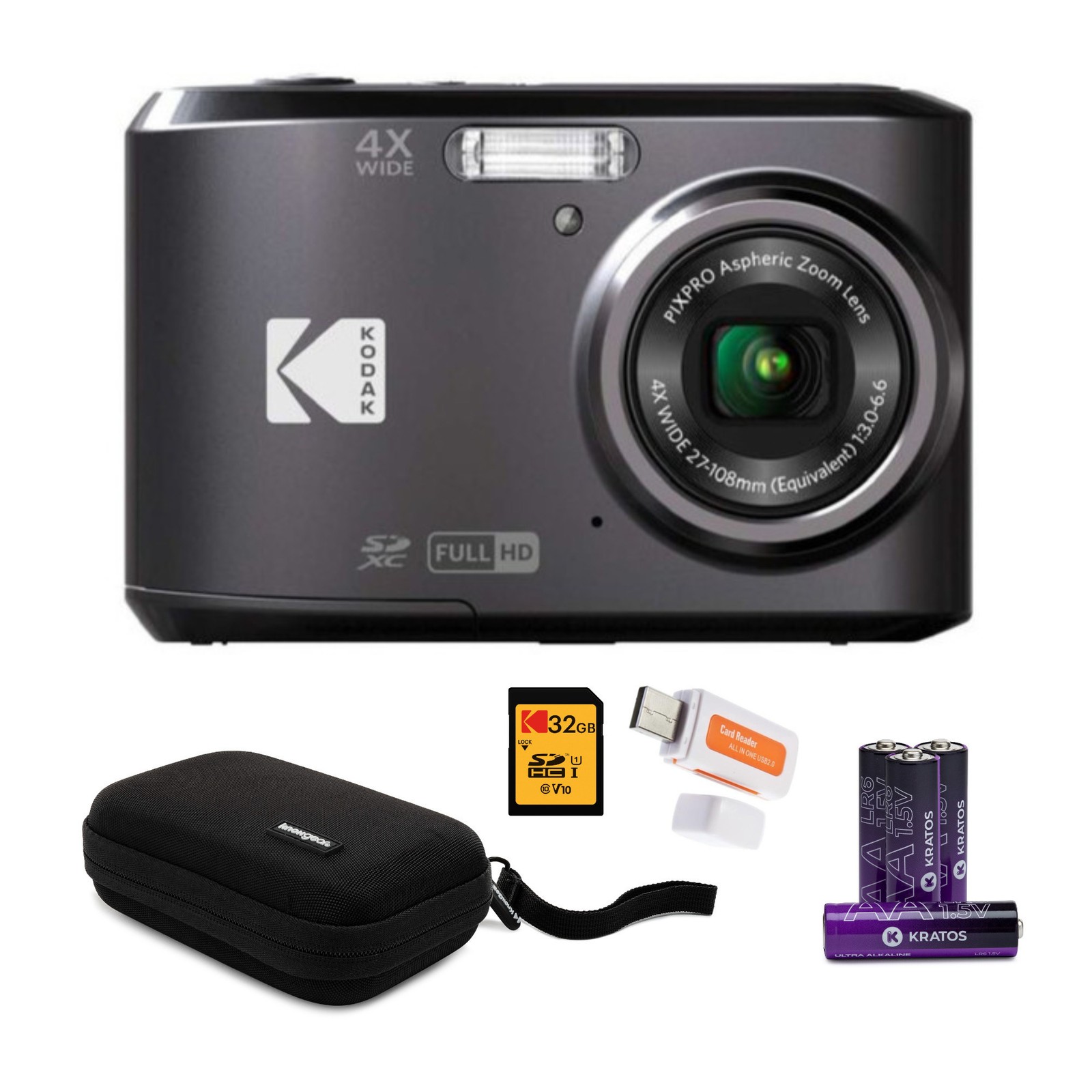 Kodak PIXPRO FZ45 Friendly Zoom Digital Black Camera with Memory Card Bundle