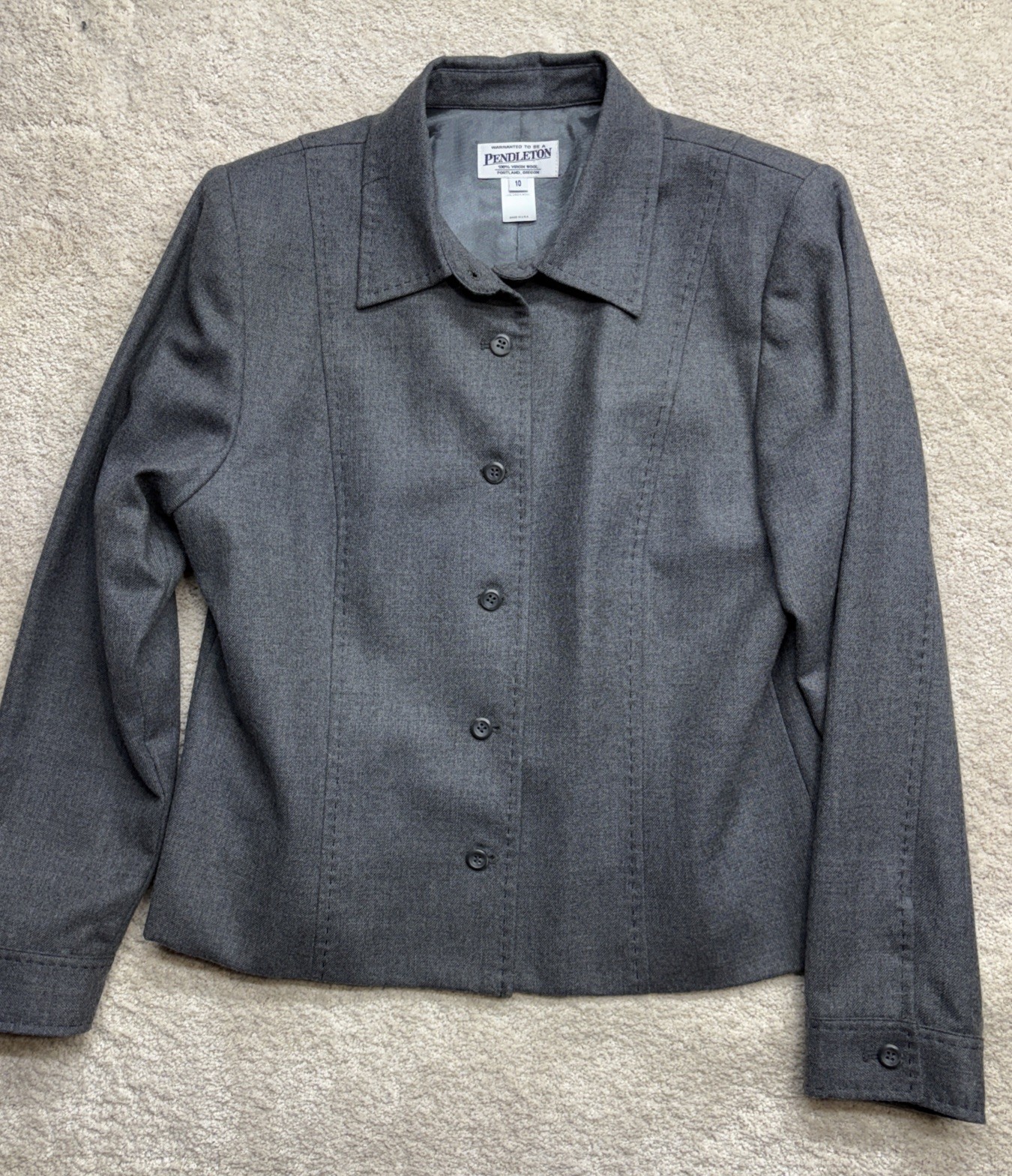Vtg Pendleton Blazer Shirt Made In USA Career Gray 100% Virgin Wool Sz 10 Vtg Pendleton Blazer Shirt Made In USA Career Gray 100% Virgin Wool Sz 10