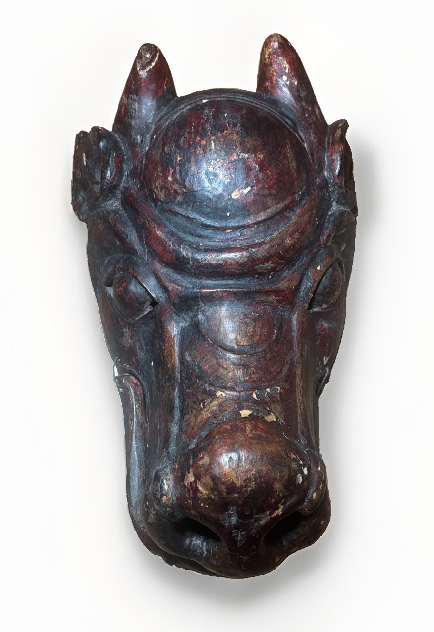 Antique Hand Carved Wood Dragon Ritual Mask - Articulated Movable Jaw 14x9\