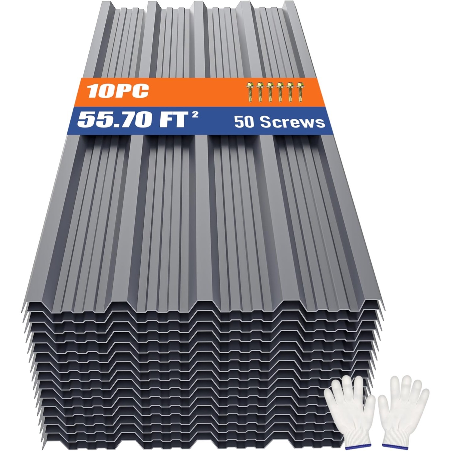 Customizable Metal Roofing Panels - 10pcs 55.7 ft², Corrugated Galvanized Steel Customizable Metal Roofing Panels - 10pcs 55.7 ft², Corrugated Galvanized Steel