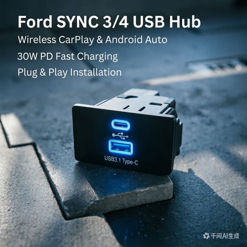 Wireless carplay for Ford Mustang Shelby Sync3.4 USB hub pulg & play 2015-2023