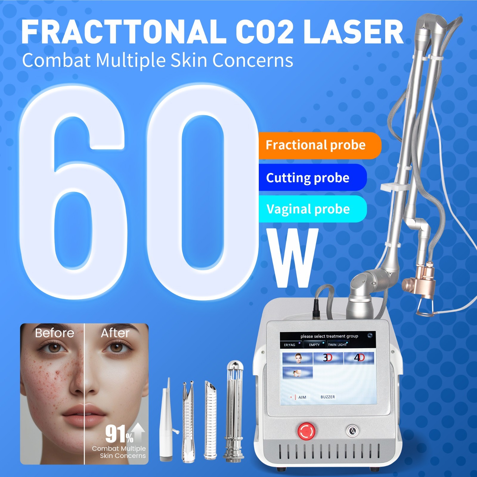 Co2 Fractional Lase  Tightening Skin Rejuvenation Smooth Scars Machine